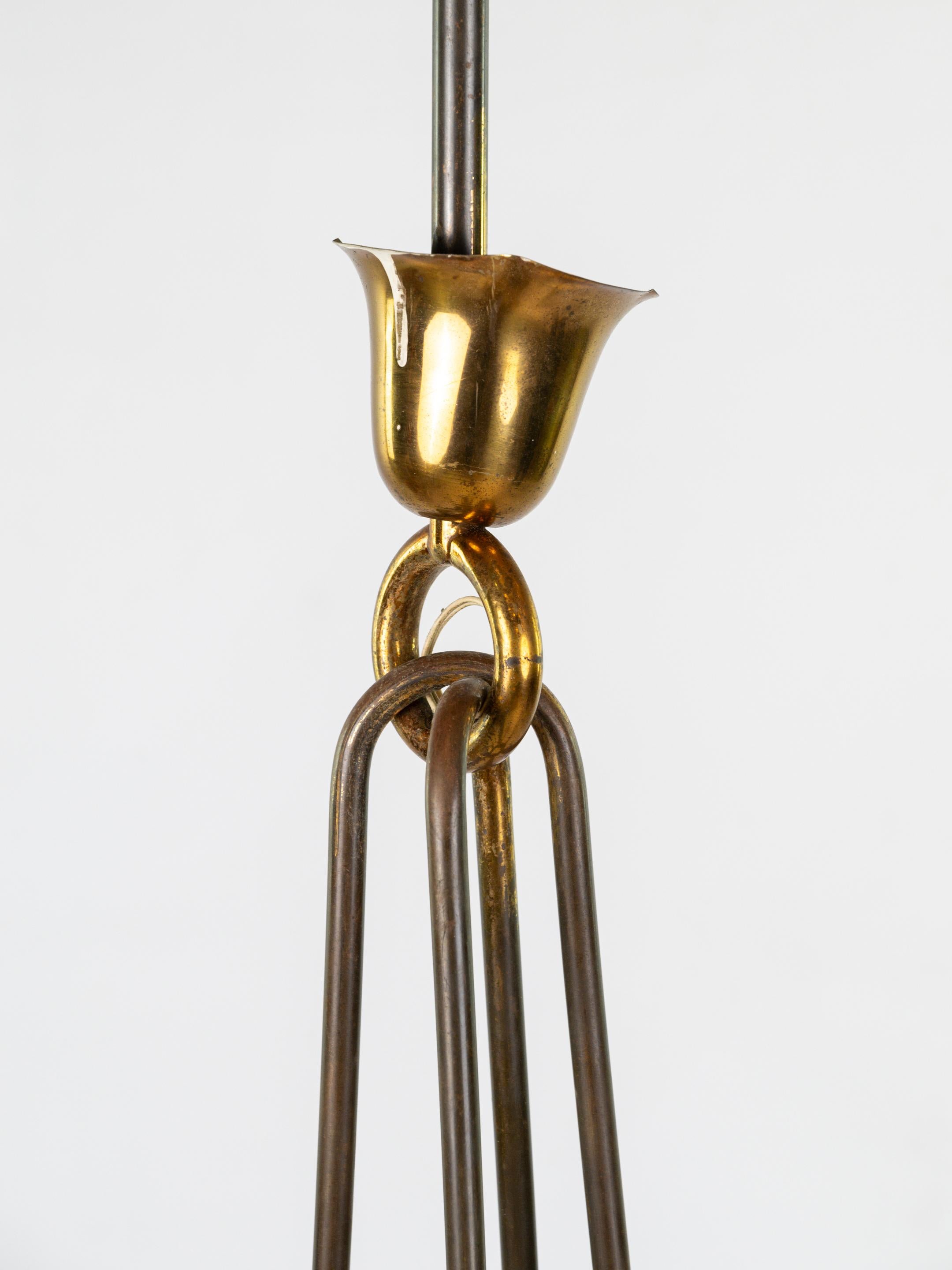 Very chic brass and murano glass chandelier For Sale 1