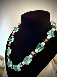 Very chic chunky blue green fluorite necklace.
