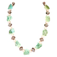 Very chic chunky blue green fluorite necklace.