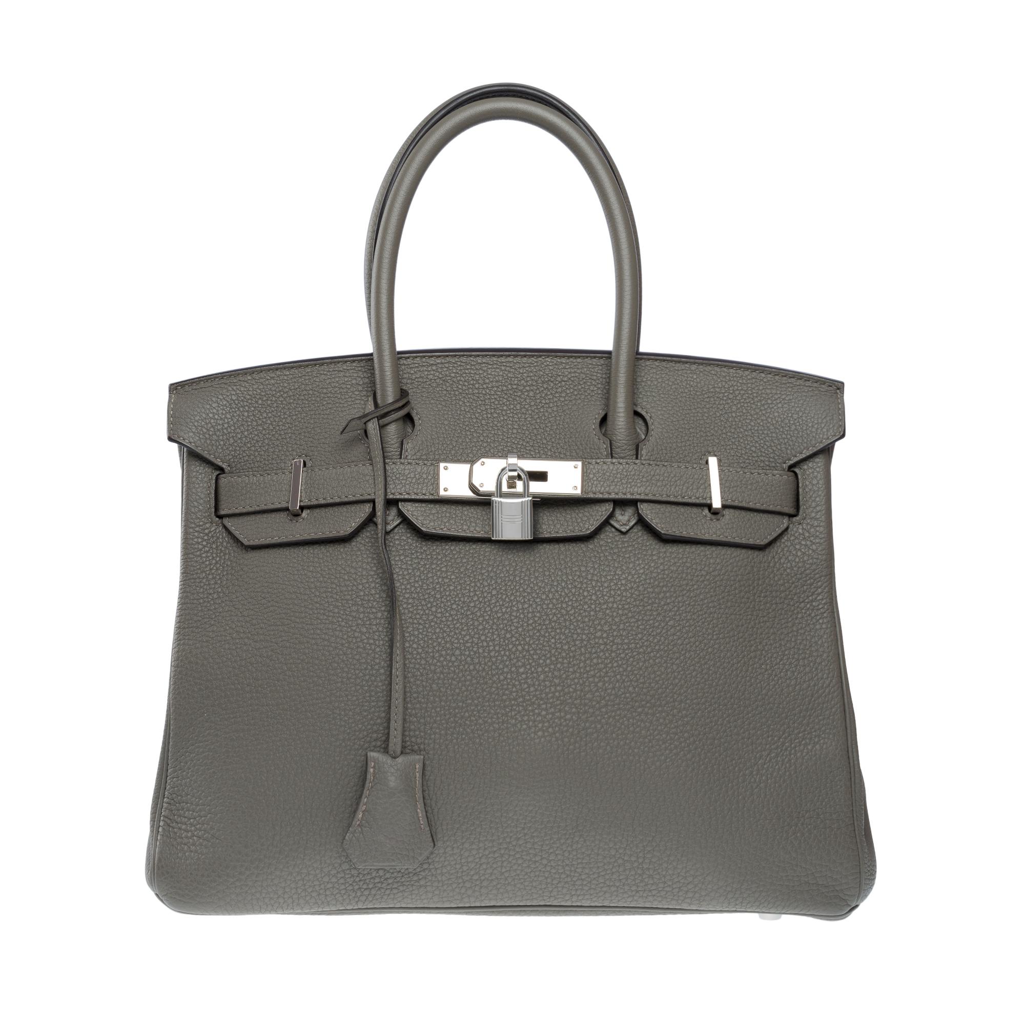 Very Chic Hermes Birkin 30 handbag in Gris Meyer Togo leather, SHW In Excellent Condition For Sale In Paris, IDF