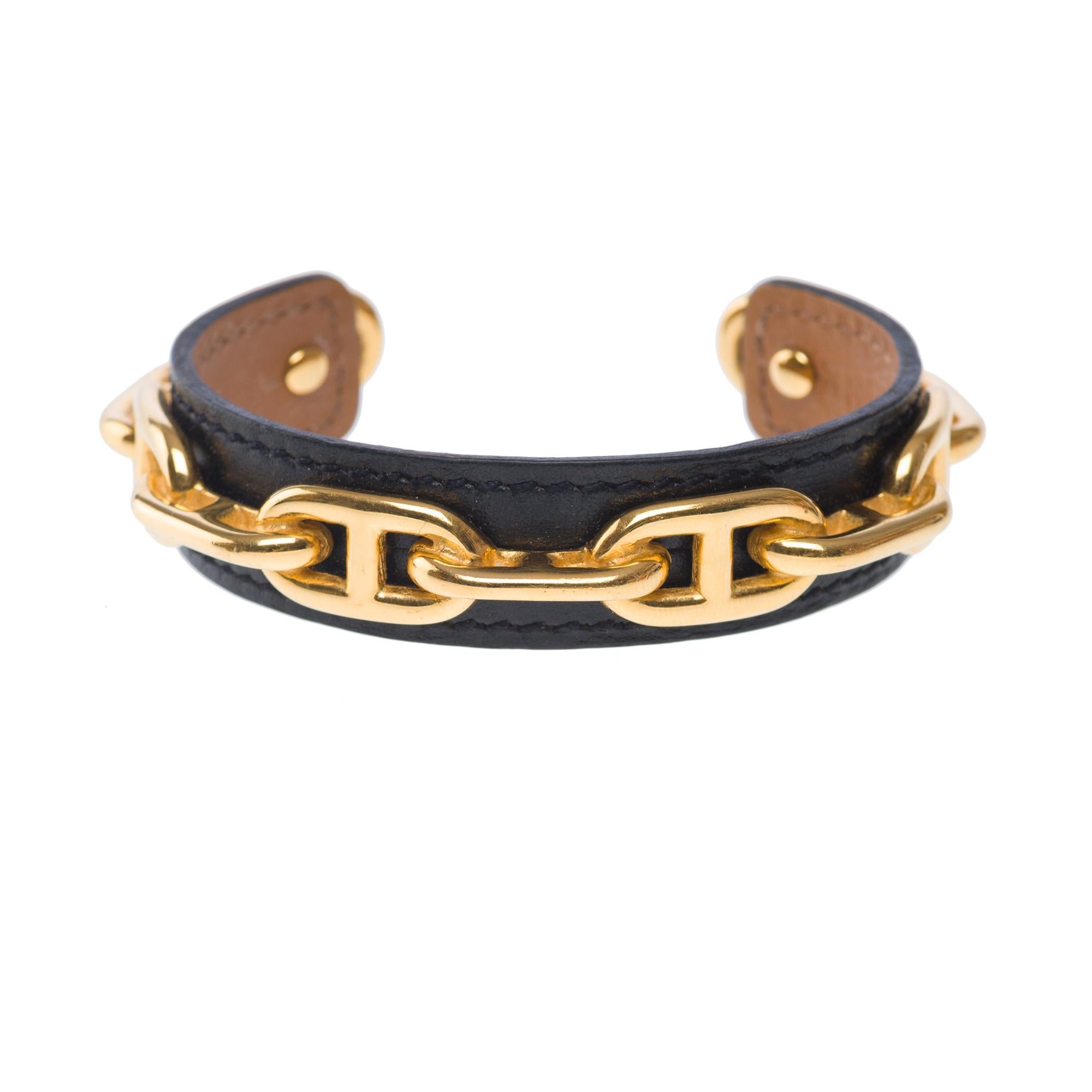 Very Chic Hermès Chaine D'Ancre bracelet in black leather, GHW In Good Condition In Paris, IDF