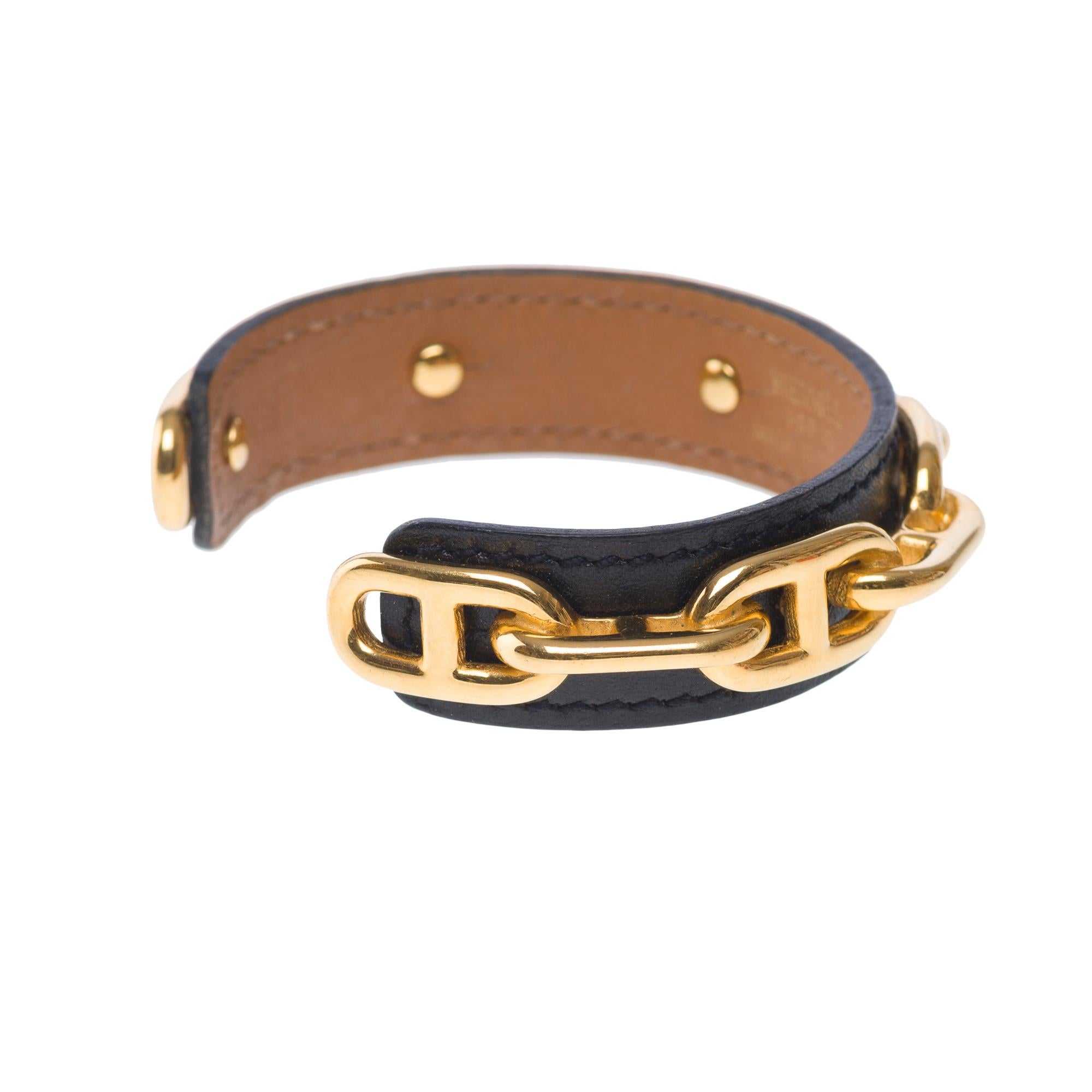 Very Chic Hermès Chaine D'Ancre bracelet in black leather, GHW 2