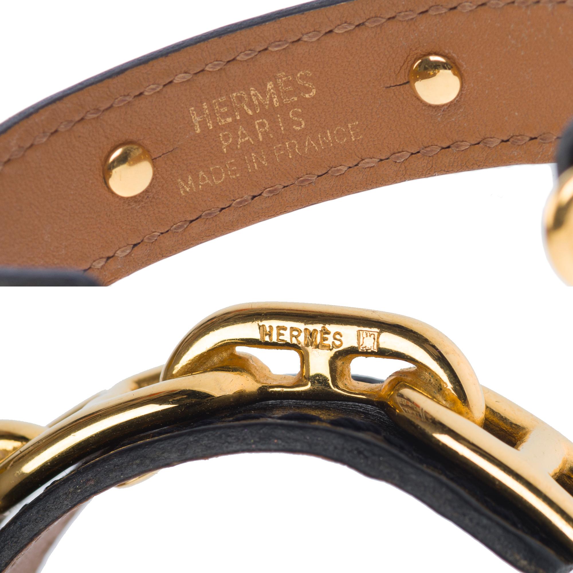 Very Chic Hermès Chaine D'Ancre bracelet in black leather, GHW 3