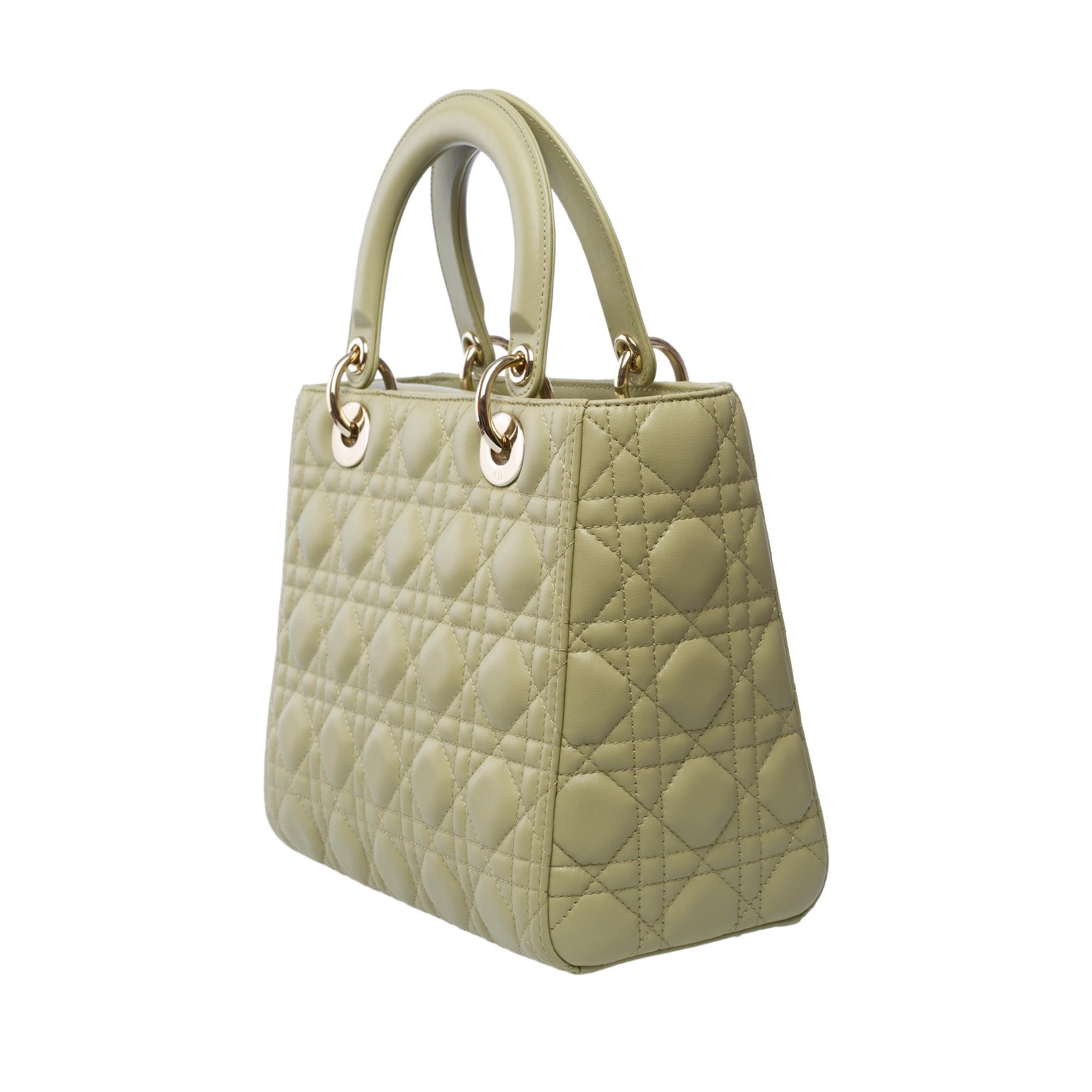 Very Chic Lady Dior Medium (MM) handbag strap in Green cannage leather, GHW 1