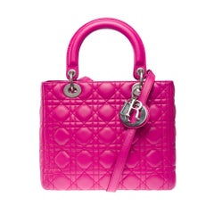 Very Chic Lady Dior Medium (MM) handbag strap in Pink cannage leather, PHW