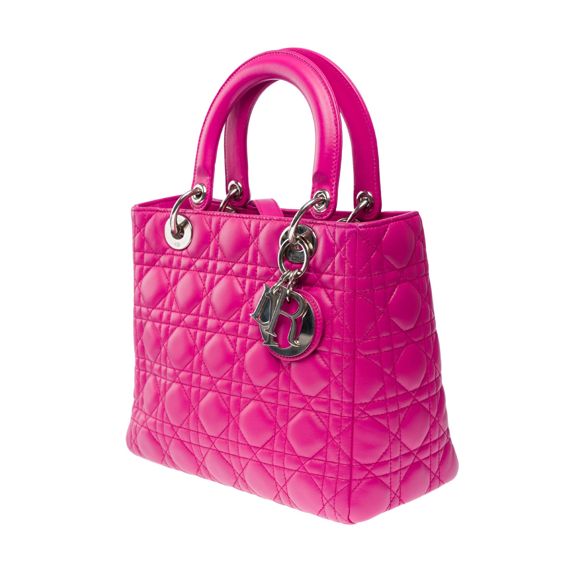 Women's Very Chic Lady Dior Medium (MM) handbag strap in Pink cannage leather, PHW
