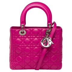 Very Chic Lady Dior Medium (MM) handbag strap in Pink cannage leather, PHW