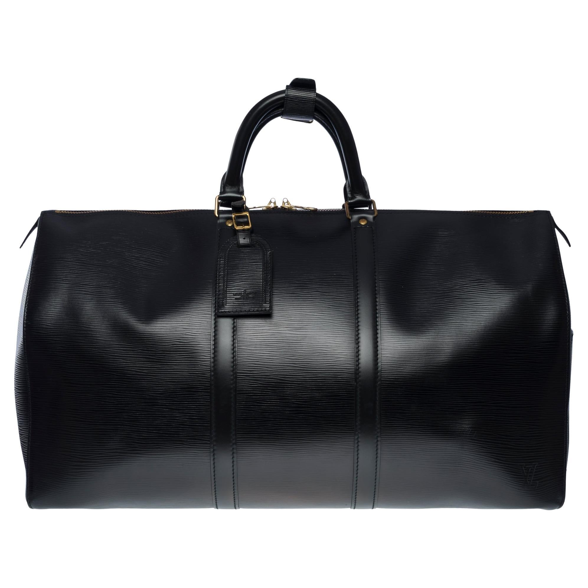 Very Chic Louis Vuitton Keepall 55 Travel bag in Black epi leather, GHW