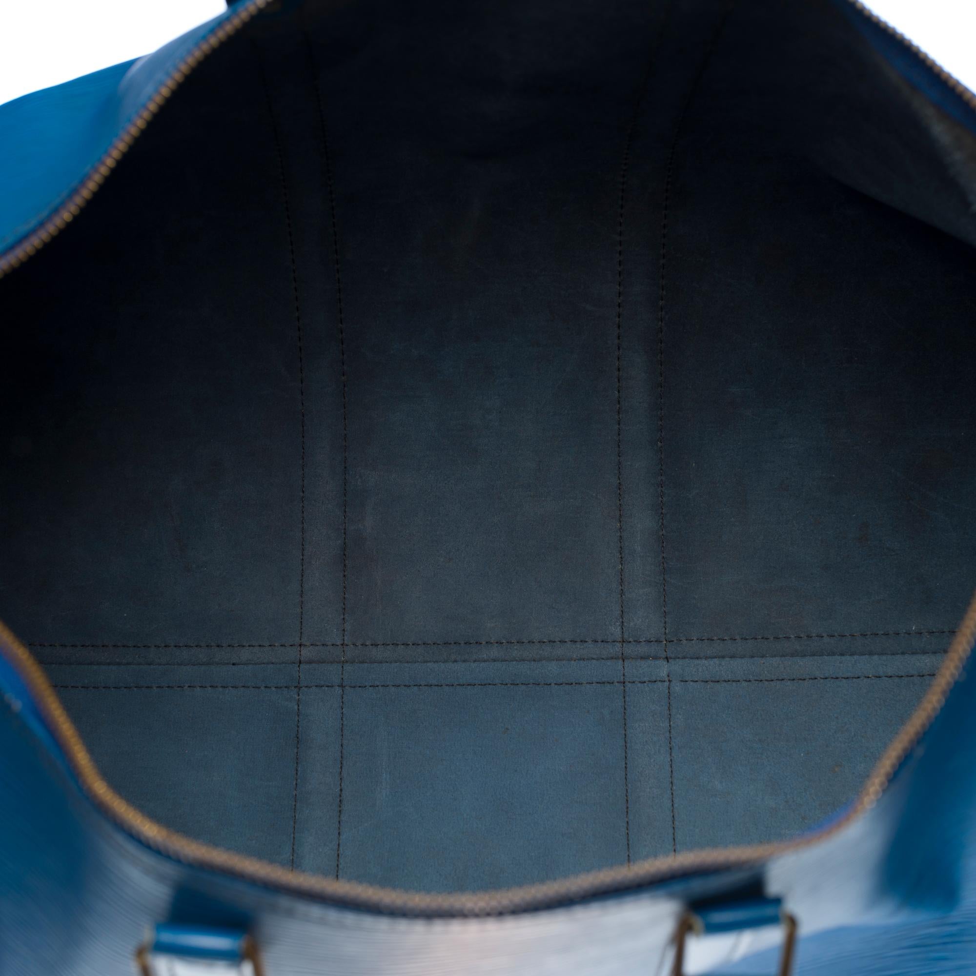 Blue Very Chic Louis Vuitton Keepall 55 Travel bag in Bleu Cobalt epi leather