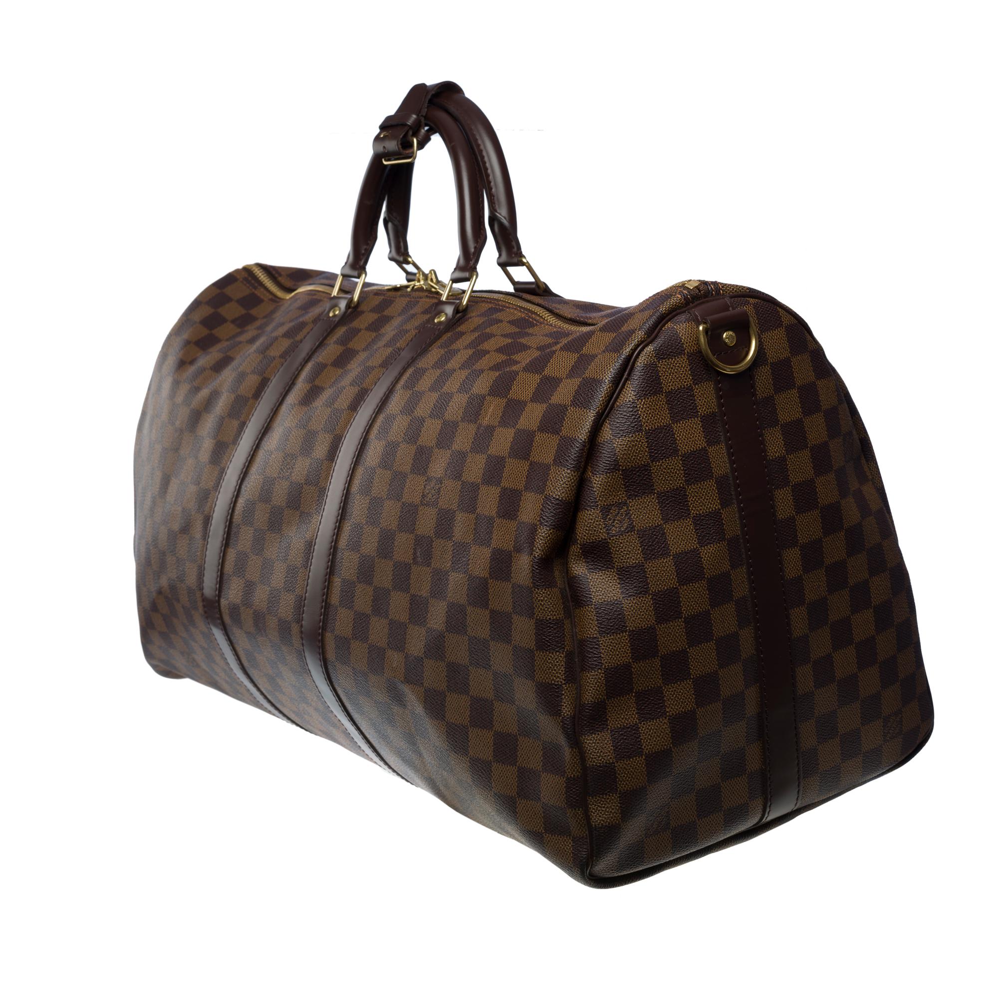 Black Very Chic Louis Vuitton Keepall 55 Travel bag in brown damier canvas , GHW
