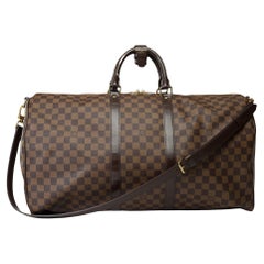 Bolso de viaje Louis Vuitton Keepall 55 muy chic en lona damier marrón , GHW