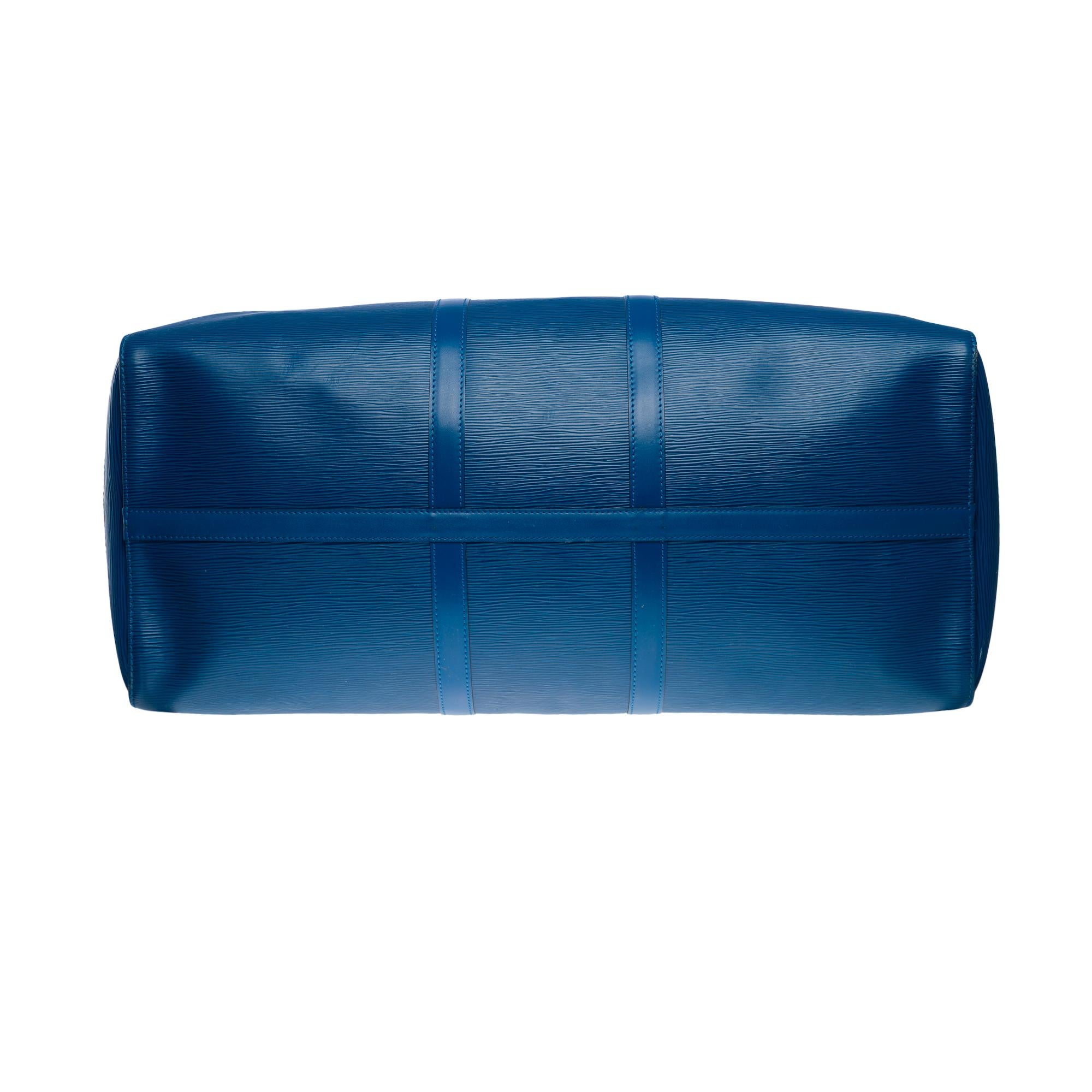 Very Chic Louis Vuitton Keepall 55 Travel bag in Cobalt Blue Epi leather, GHW For Sale 6