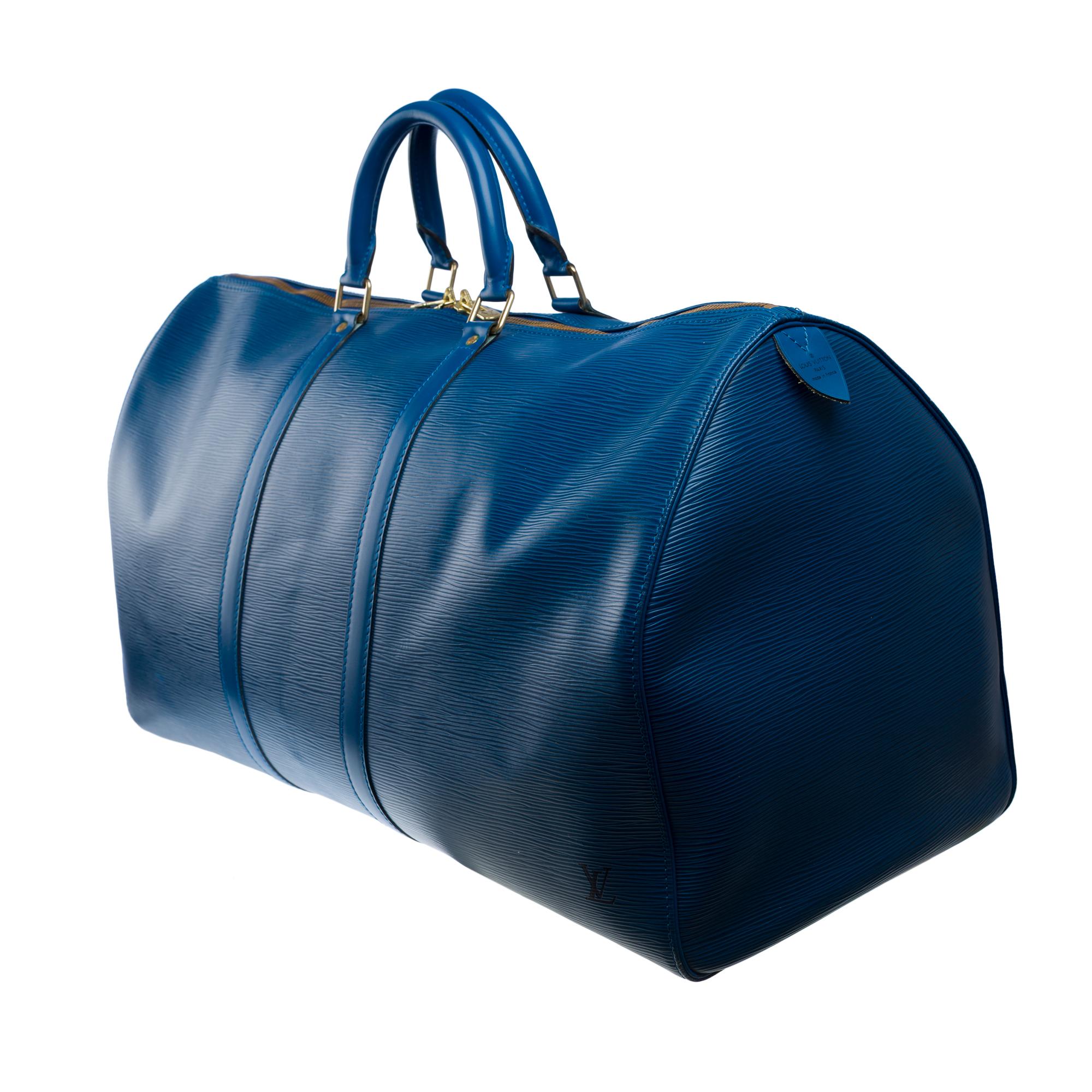 Very Chic Louis Vuitton Keepall 55 Travel bag in Cobalt Blue Epi leather, GHW For Sale 1