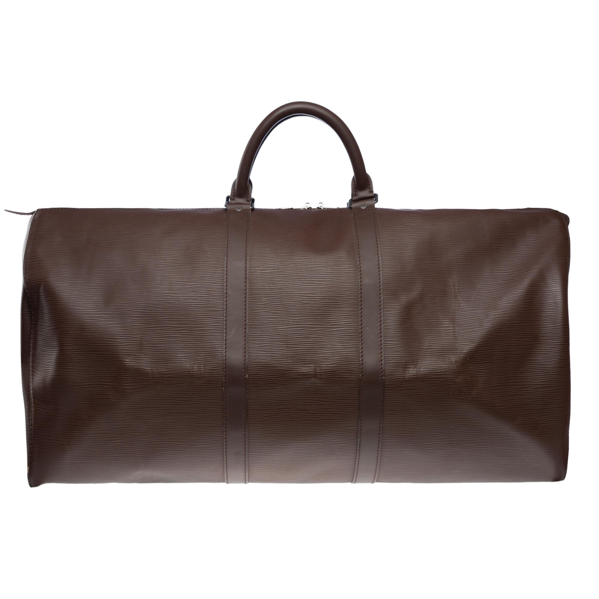 Black Very Chic Louis Vuitton Keepall 55 Travel bag in Mocha epi leather, BPHW For Sale