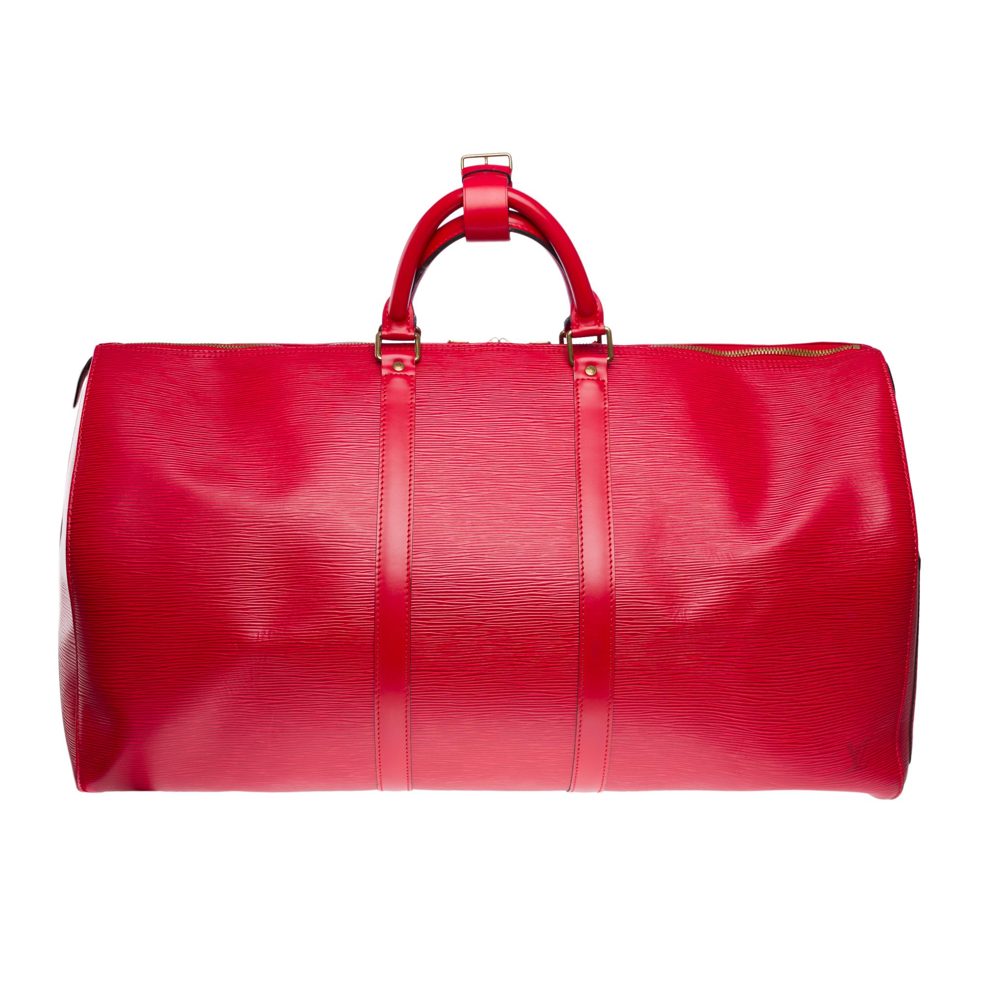 Very Chic Louis Vuitton Keepall 55 Travel bag in Red epi leather, GHW In Good Condition In Paris, IDF