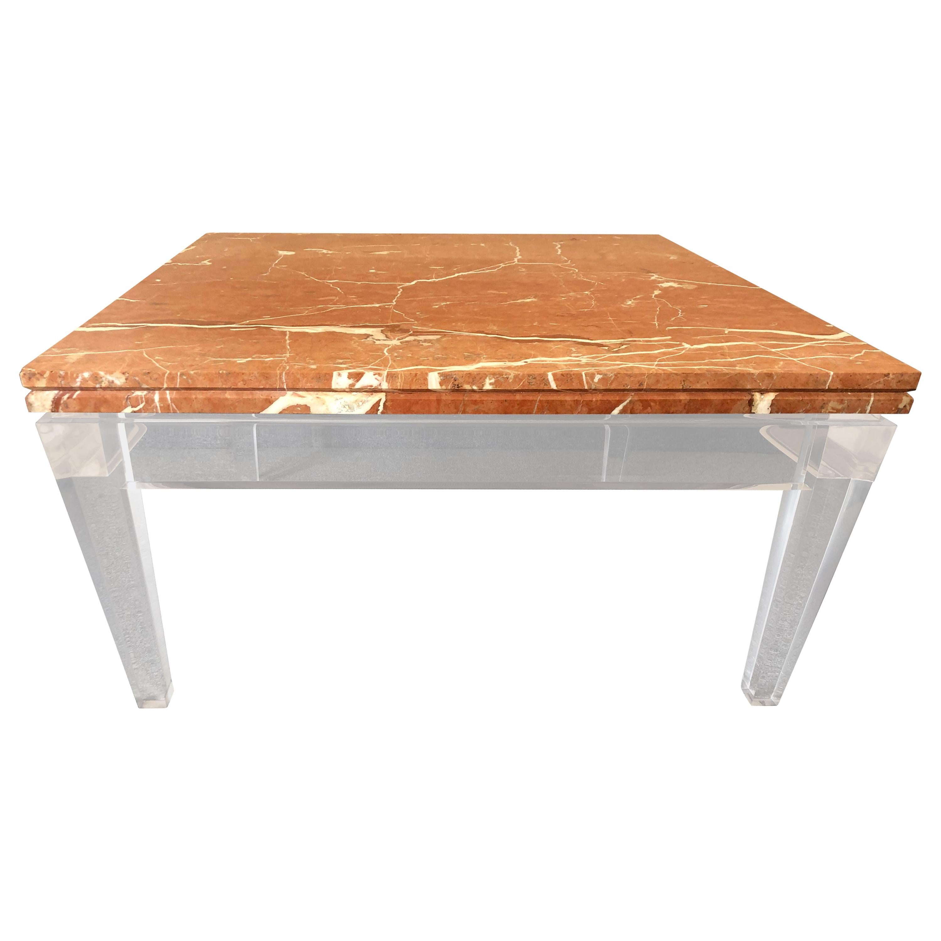 Very Chic Mid-Century Modern Lucite and Marble Coffee Table