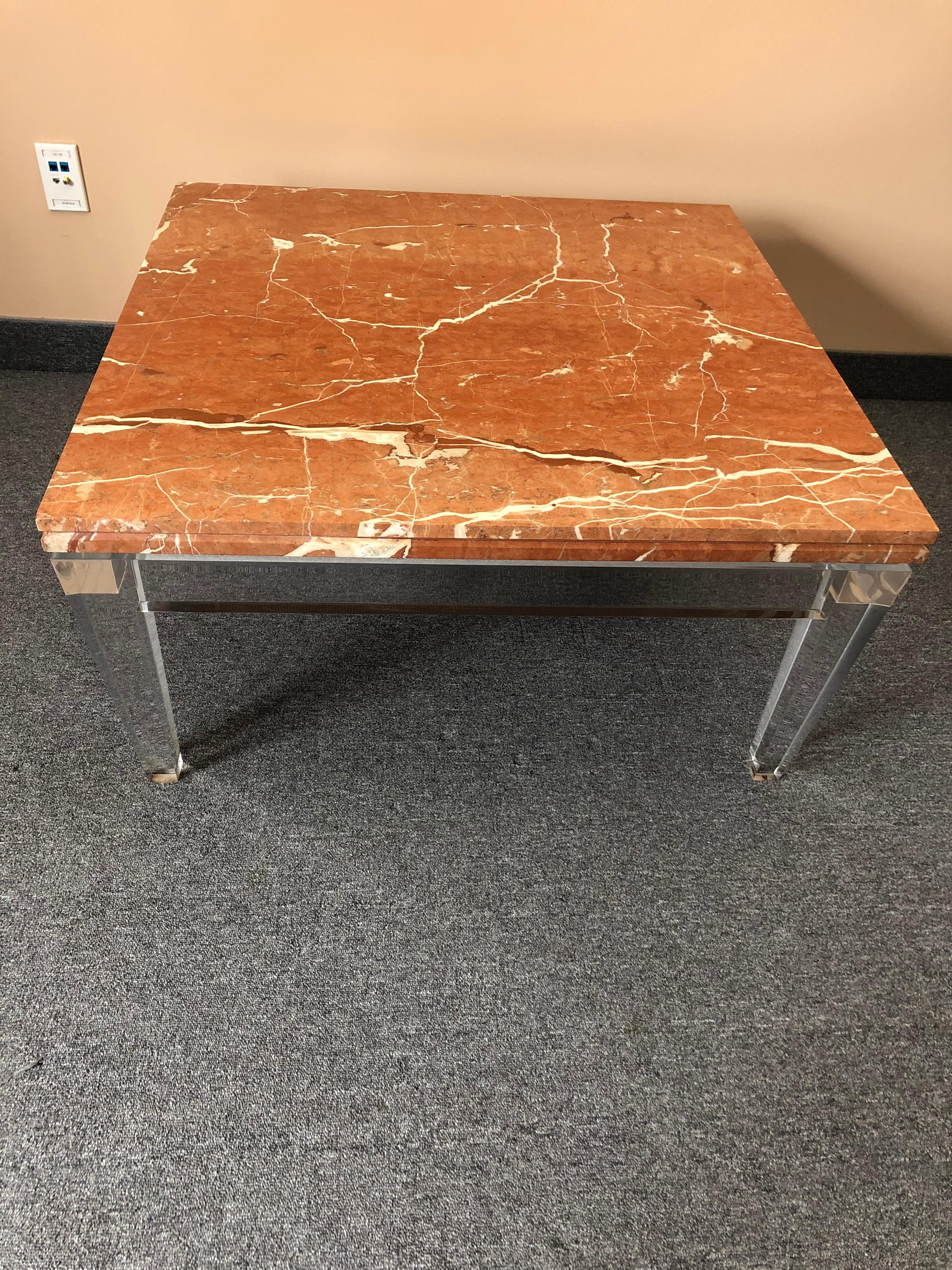 Very Chic Mid-Century Modern Lucite and Marble Coffee Table 4
