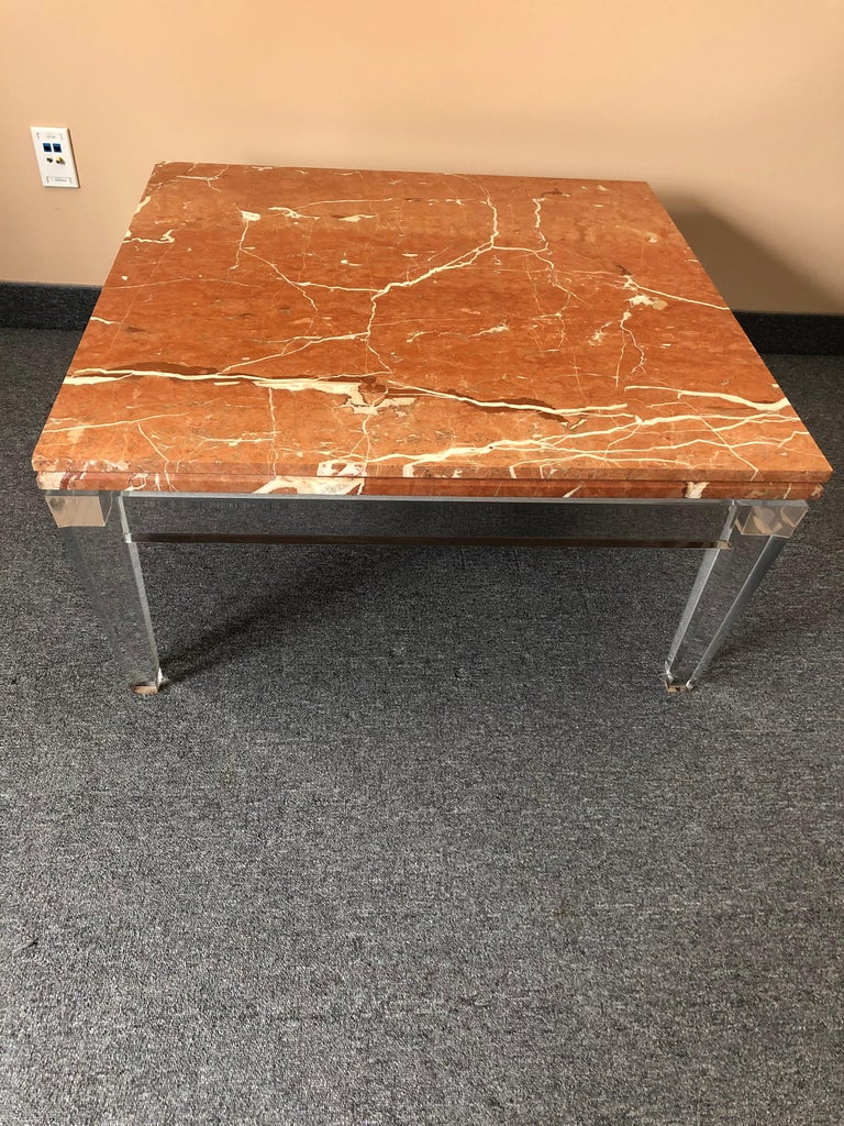 Very Chic MidCentury Modern Lucite and Marble Coffee Table For Sale at 1stDibs