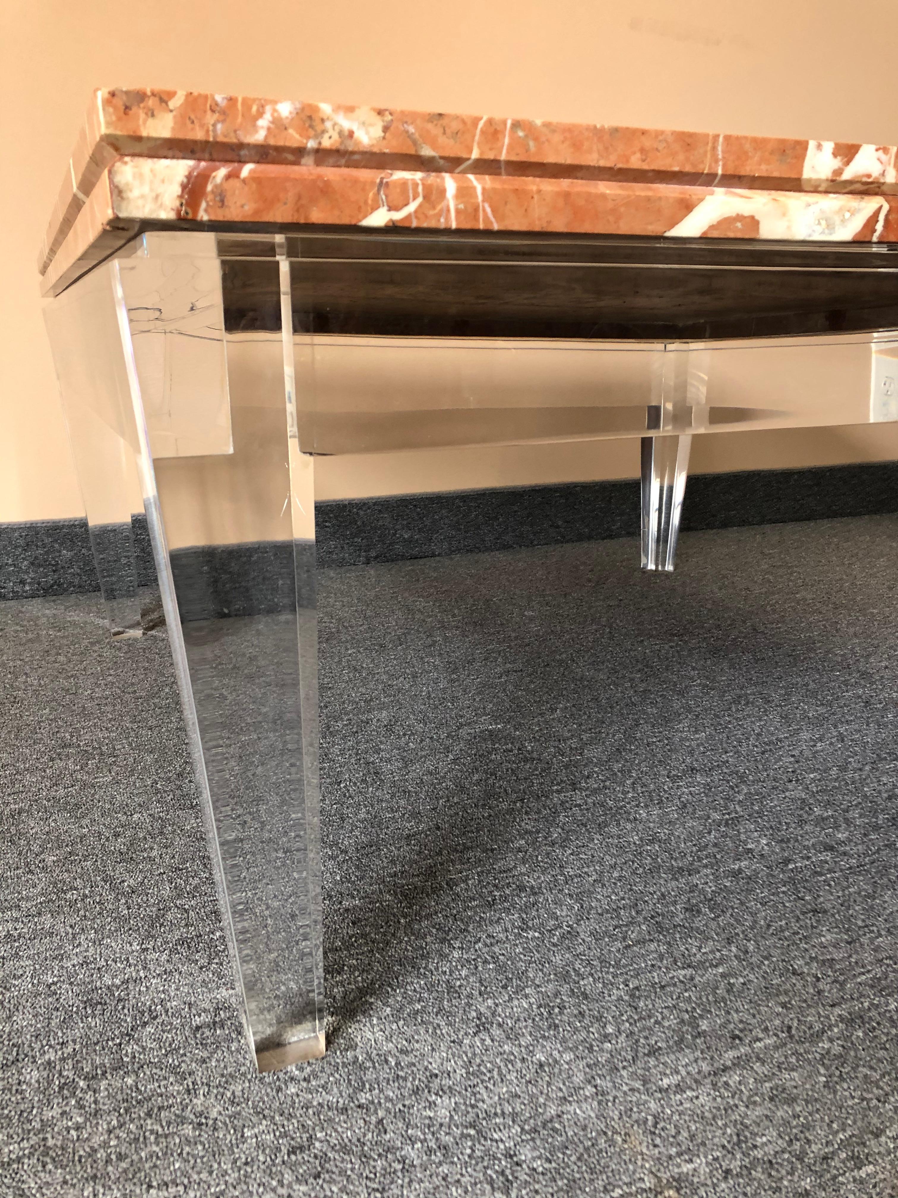Very Chic Mid-Century Modern Lucite and Marble Coffee Table 1