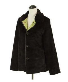 Very Chic Reversible Green Nylon, Black Leather and Sheared Rabbit Coat