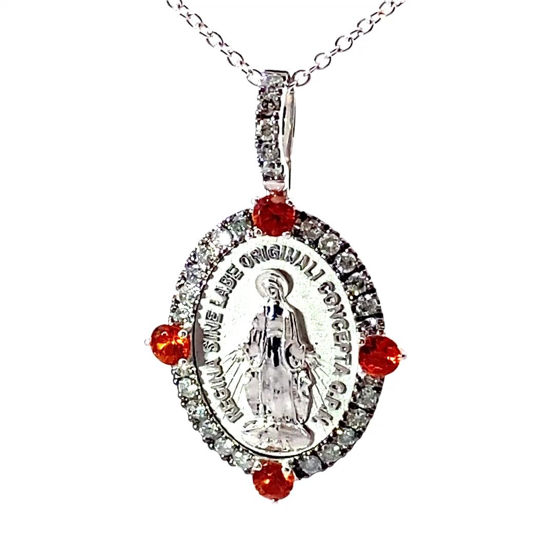 Moderne Très Chic Pendentif Saphire Brilliante Madonna et Chaîne Italie orange vif 18 kt en vente
