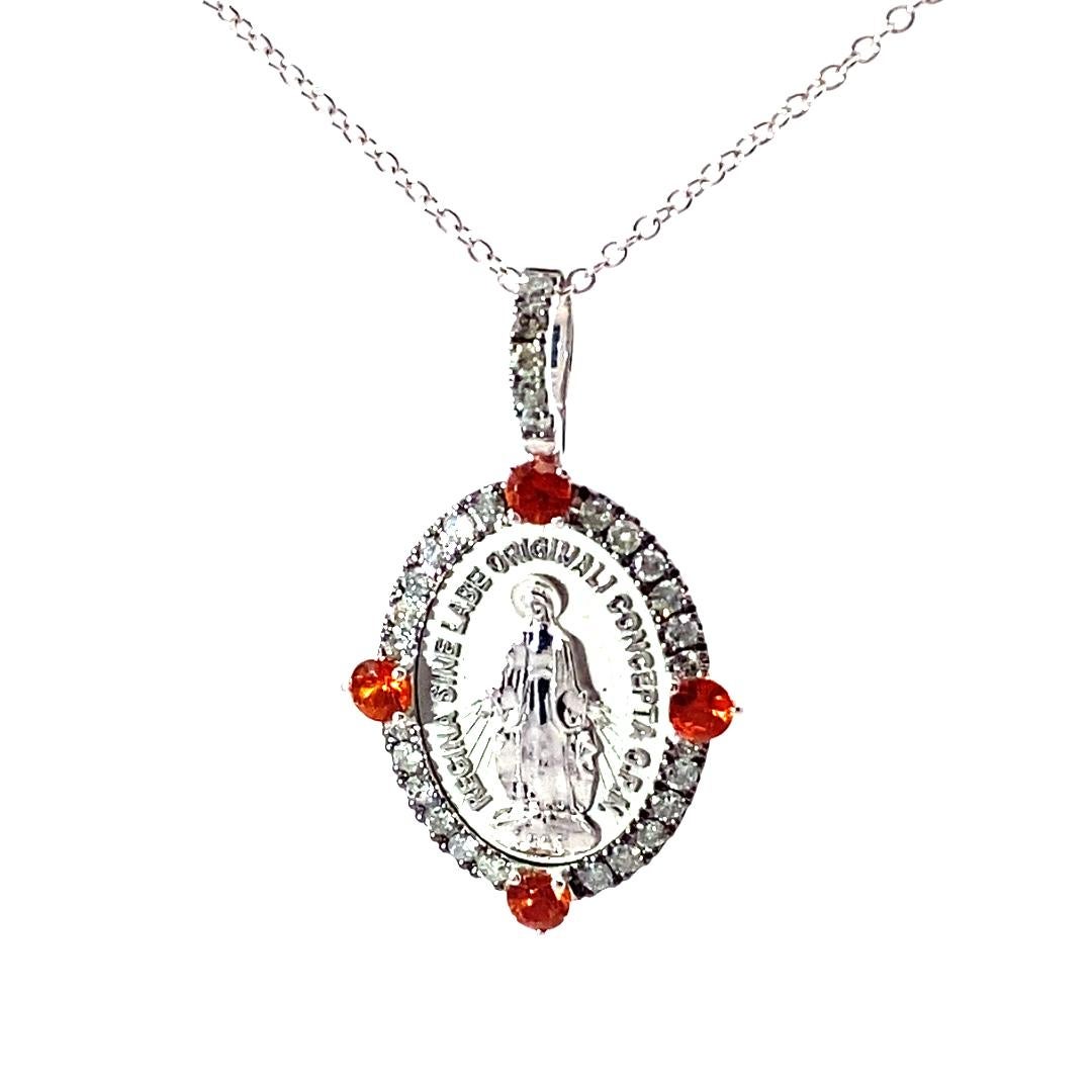 Très Chic Pendentif Saphire Brilliante Madonna et Chaîne Italie orange vif 18 kt Unisexe en vente