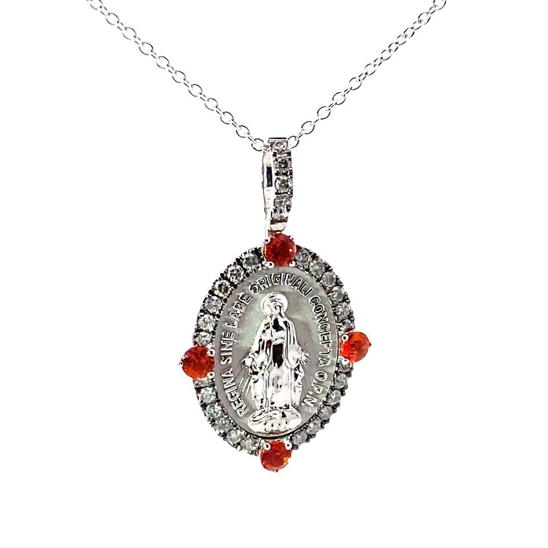 Très Chic Pendentif Saphire Brilliante Madonna et Chaîne Italie orange vif 18 kt en vente 1