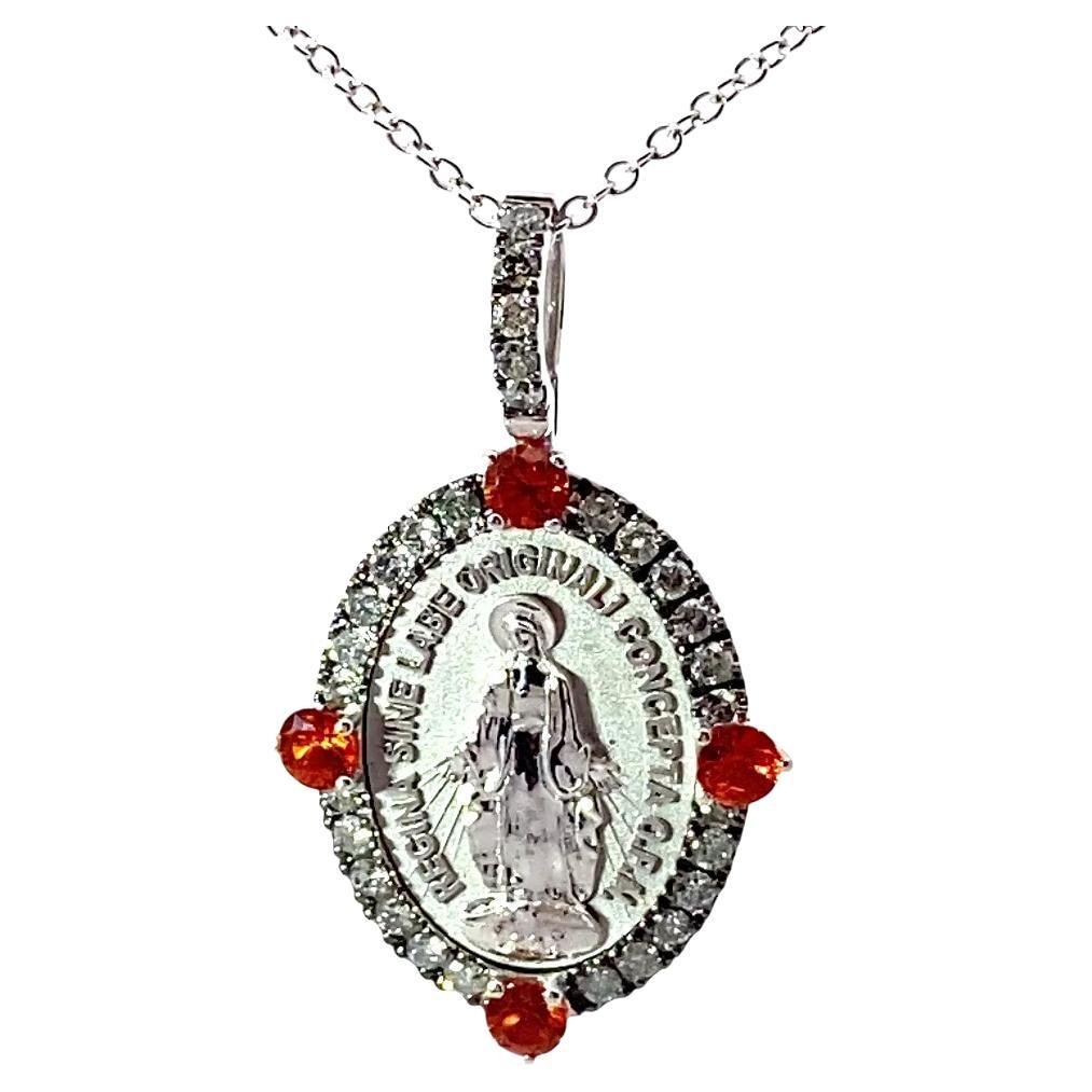 Très Chic Pendentif Saphire Brilliante Madonna et Chaîne Italie orange vif 18 kt