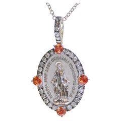 Very Chic Saphire Brilliant Madonna Pendant and Chain Italy bright orange 18 kt