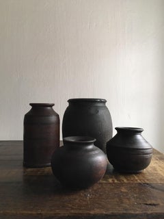 Very Chic Set of Antique Black Turned Wood Tibetian Vessels