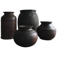Very Chic Set of Antique Black Turned Wood Tibetian Vessels