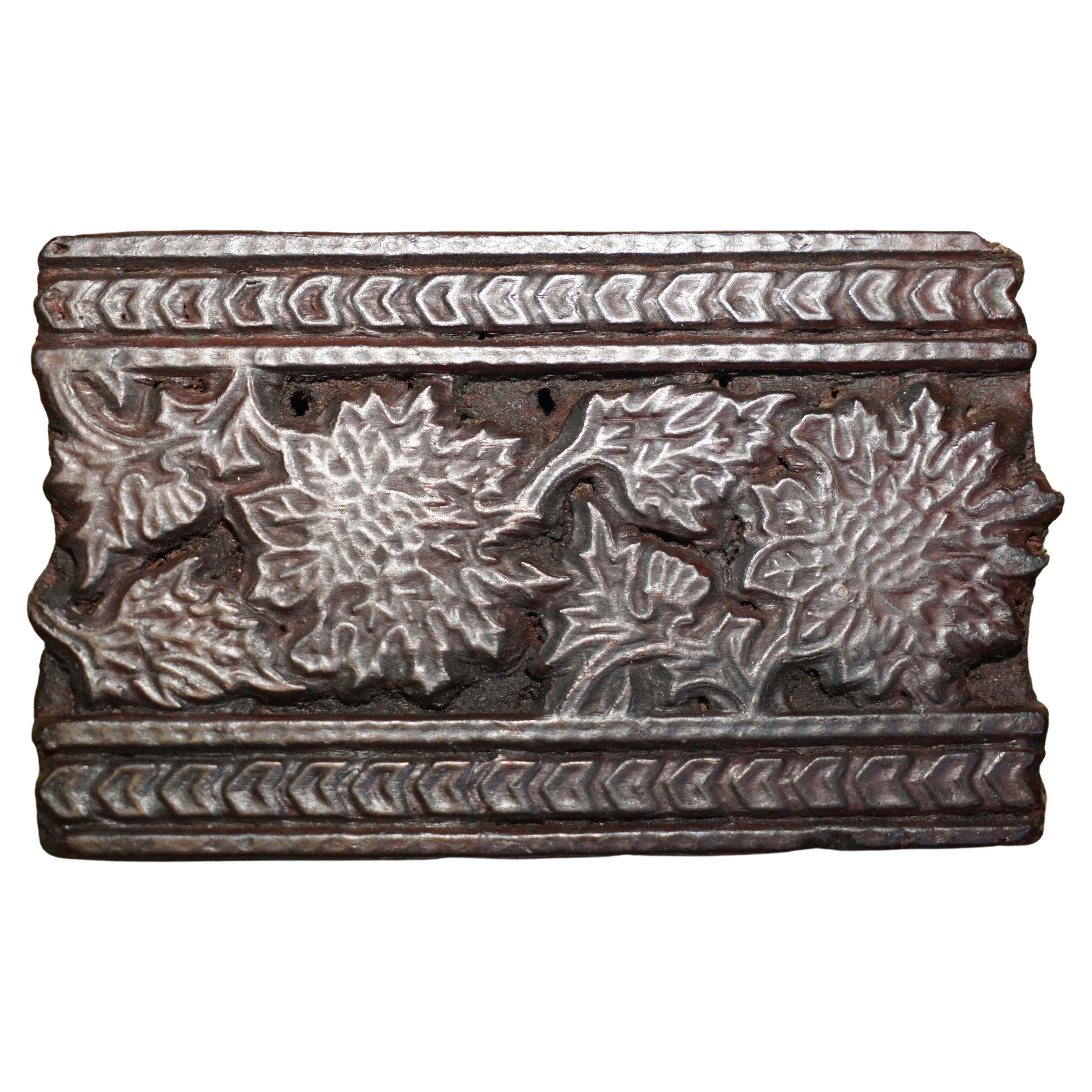 Very Collectable Antique Hand Carved Floral Leaf Printing Block for Wallpaper For Sale