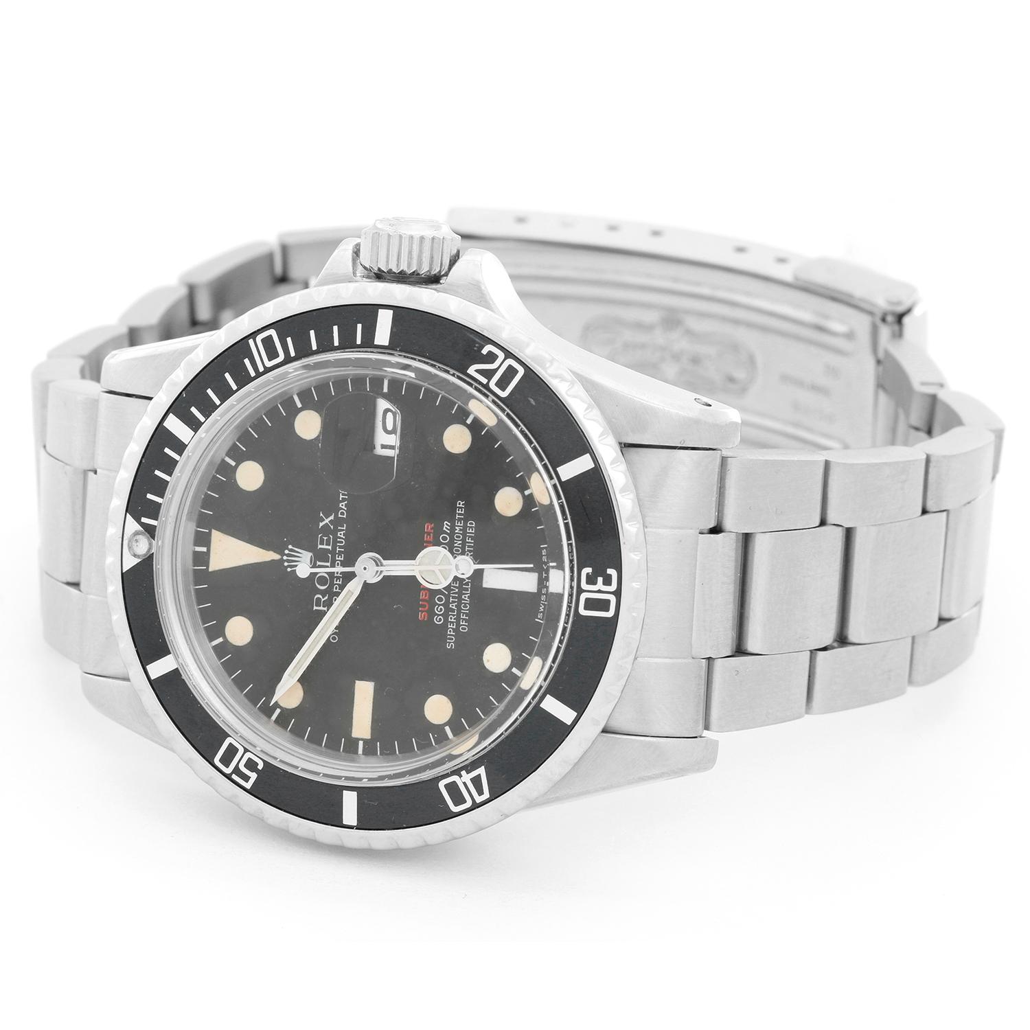 Very Collectible Vintage Rolex Red Submariner 1680 - Automatic winding, acrylic crystal. Stainless steel case with black bezel insert  ( 41 mm ). Original black matte dial with Submariner print in red. Stainless steel Oyster bracelet with flip-lock