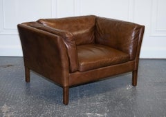Very Comfortable & Buttery Soft Halo Groucho Brown Leather Compact Armchair