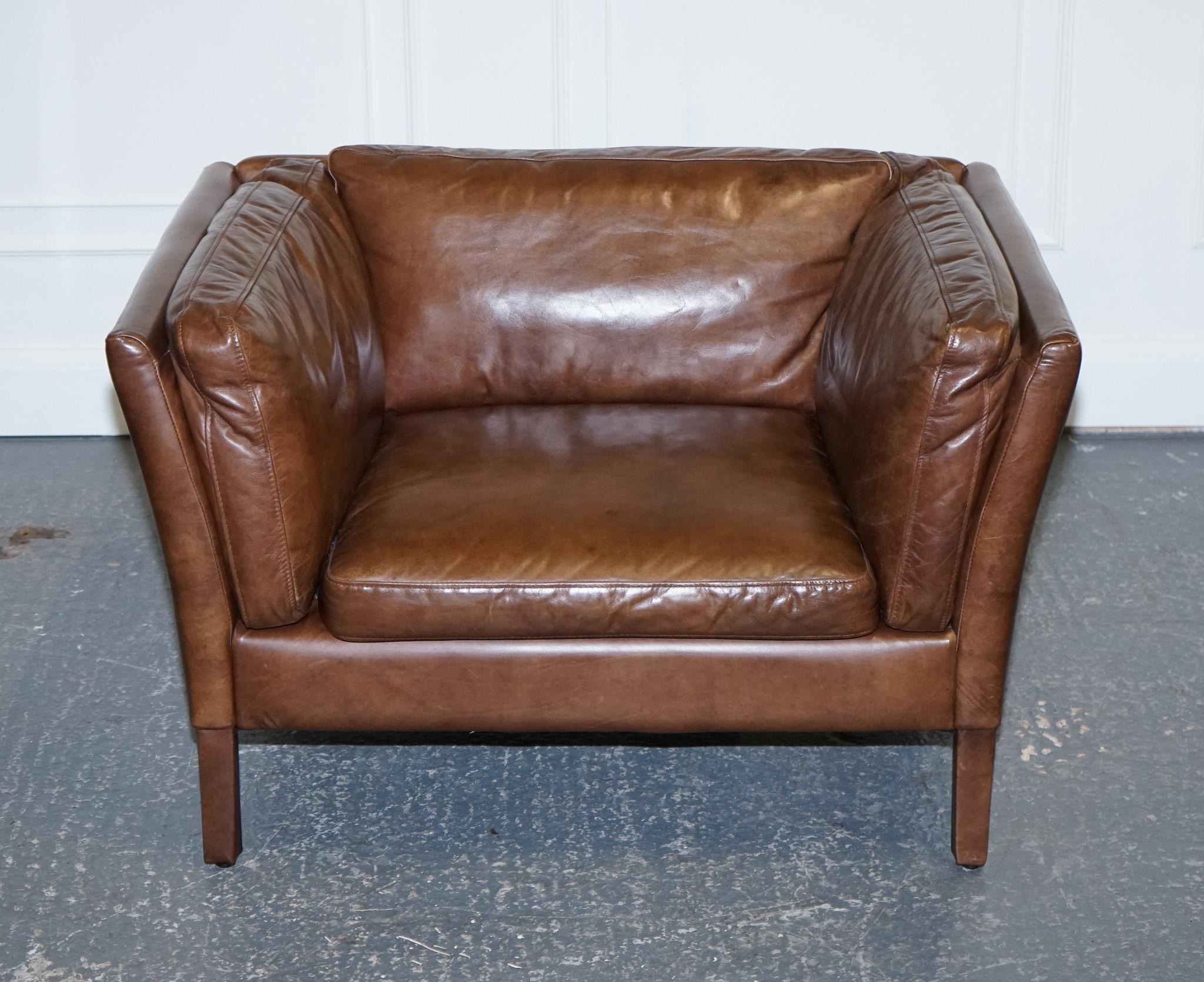 Hand-Crafted Very Comfortable & Buttery Soft Halo Groucho Brown Leather Compact Armchair