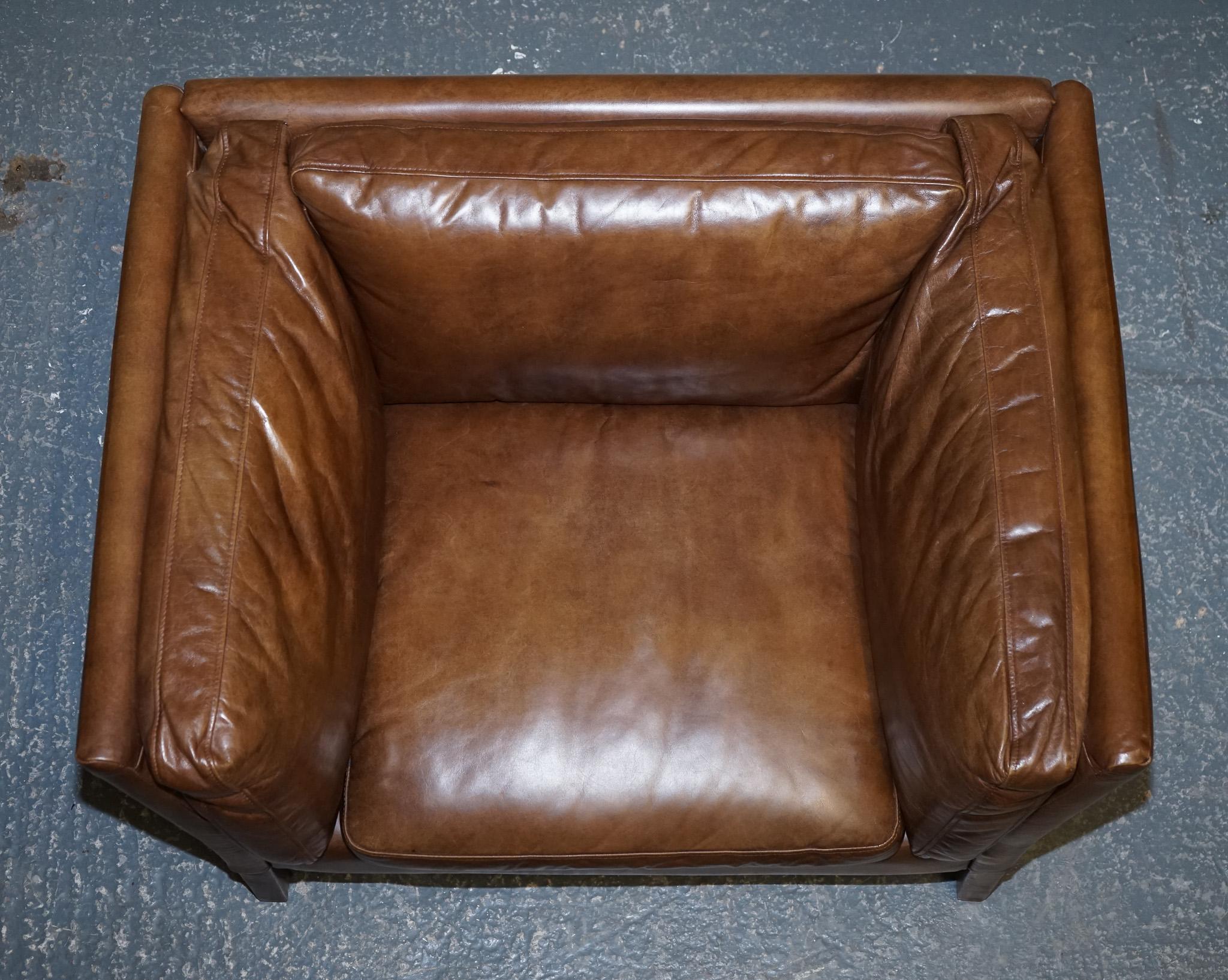 Very Comfortable & Buttery Soft Halo Groucho Brown Leather Compact Armchair In Good Condition In Pulborough, GB