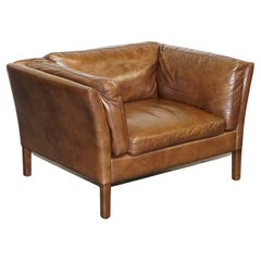 Very Comfortable & Buttery Soft Halo Groucho Brown Leather Compact Armchair