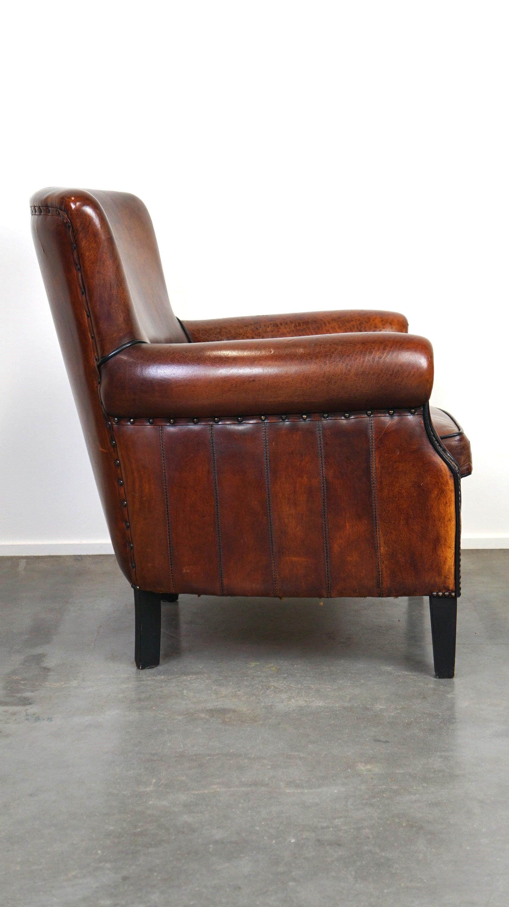 Dutch Very comfortable classic sheepskin leather armchair with beautiful warm colors For Sale