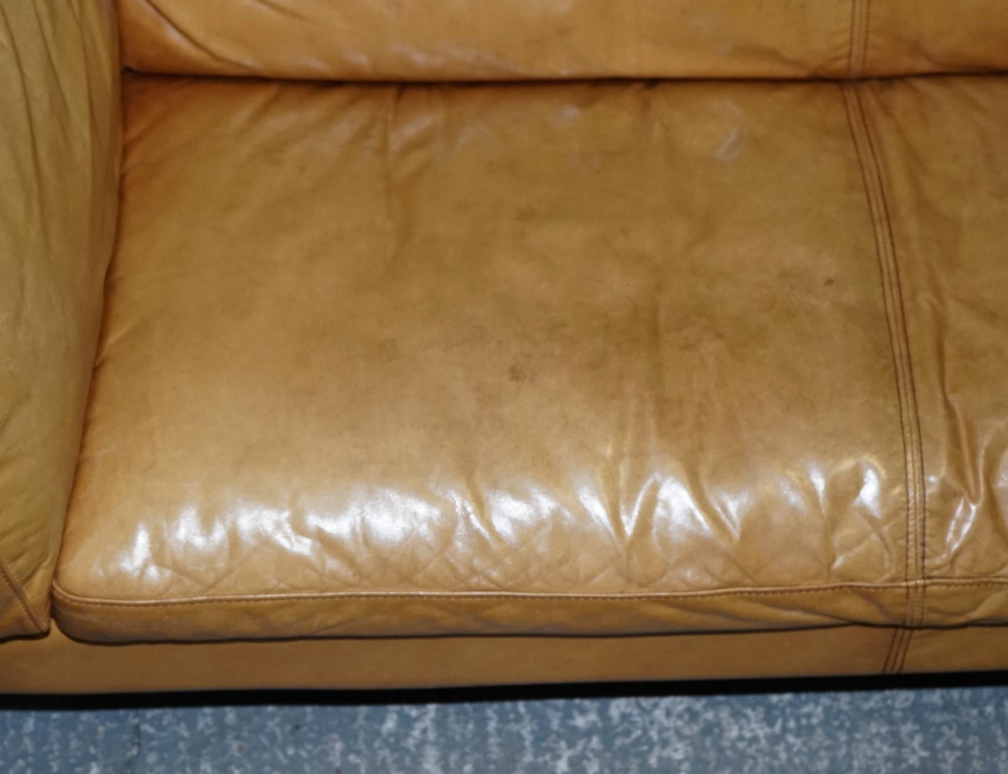 VERY COMFORTABLE CONTEMPORARY HALO GROUCHO BROWn TAN LEATHER TWO TO THREE SOFA 5