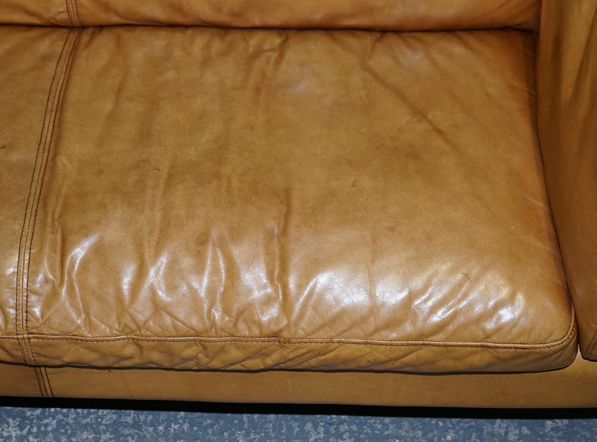 VERY COMFORTABLE CONTEMPORARY HALO GROUCHO BROWn TAN LEATHER TWO TO THREE SOFA 6
