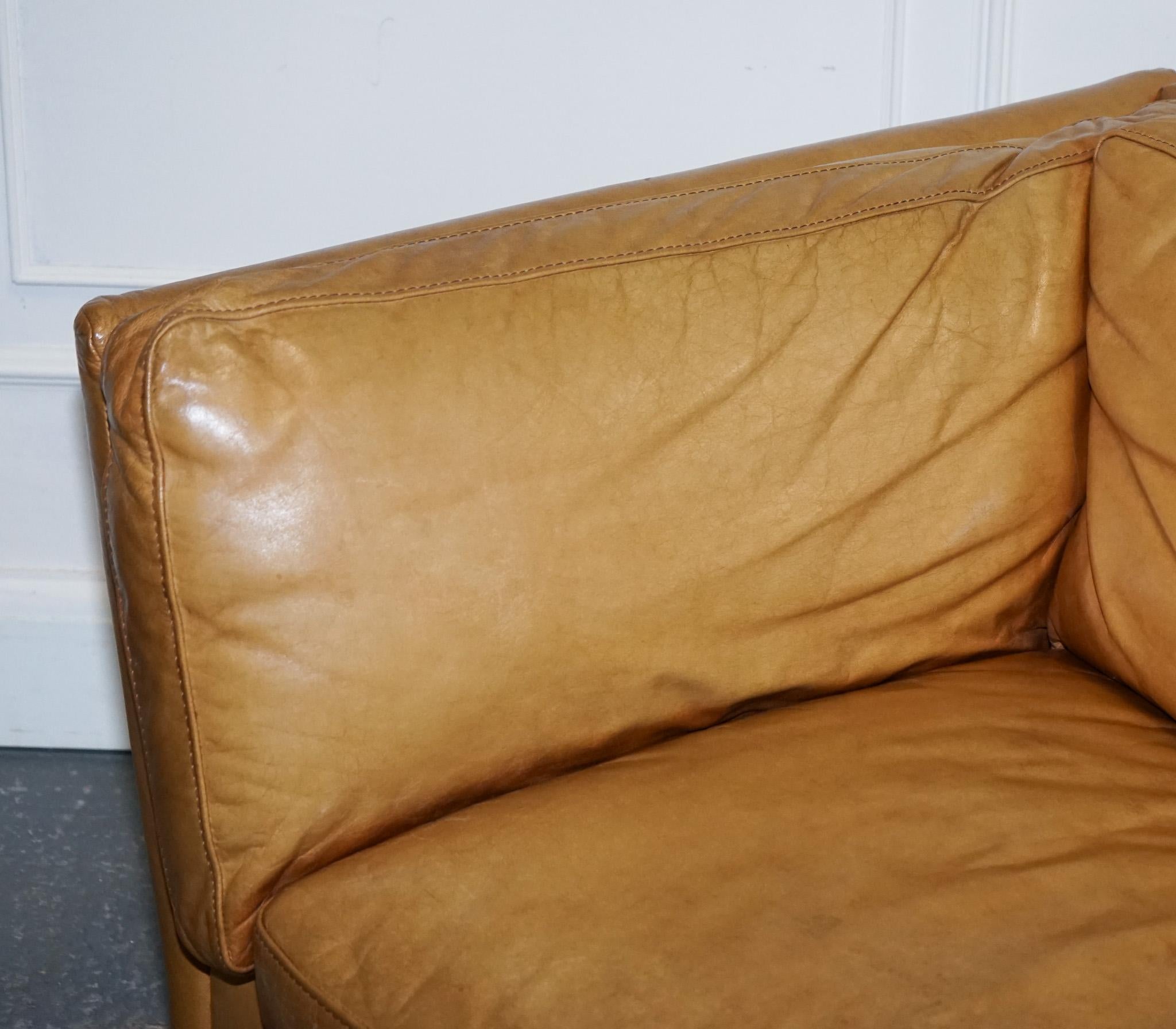 VERY COMFORTABLE CONTEMPORARY HALO GROUCHO BROWn TAN LEATHER TWO TO THREE SOFA 9