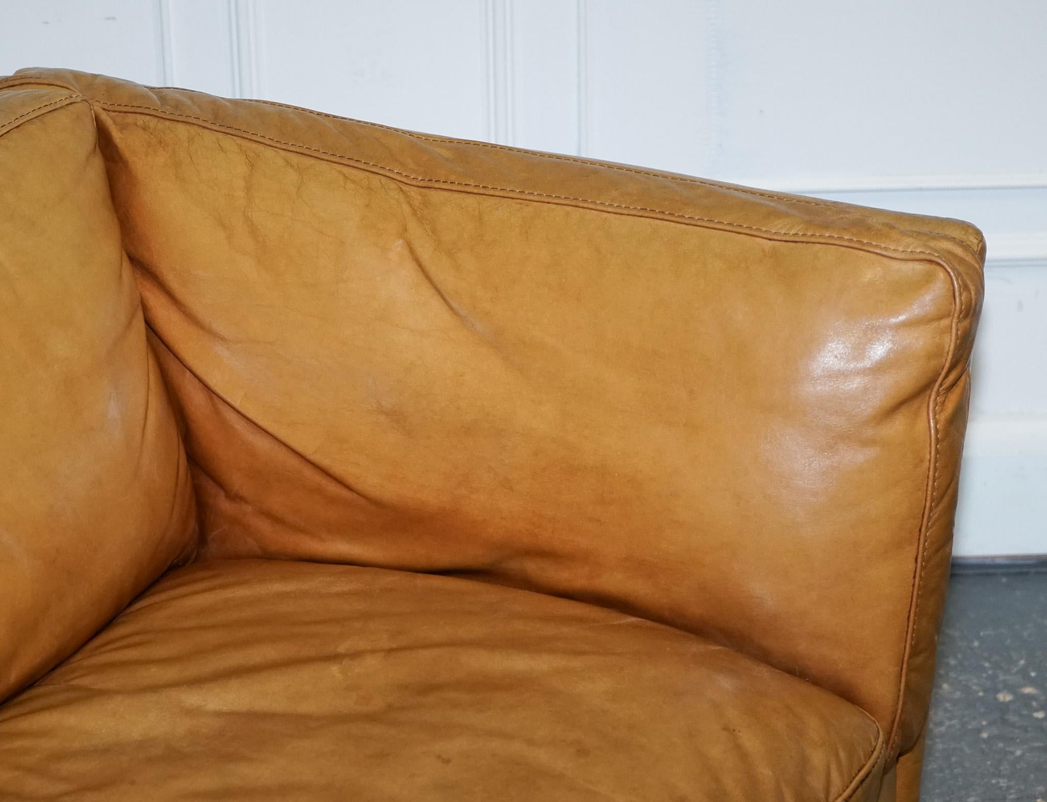 VERY COMFORTABLE CONTEMPORARY HALO GROUCHO BROWn TAN LEATHER TWO TO THREE SOFA 10