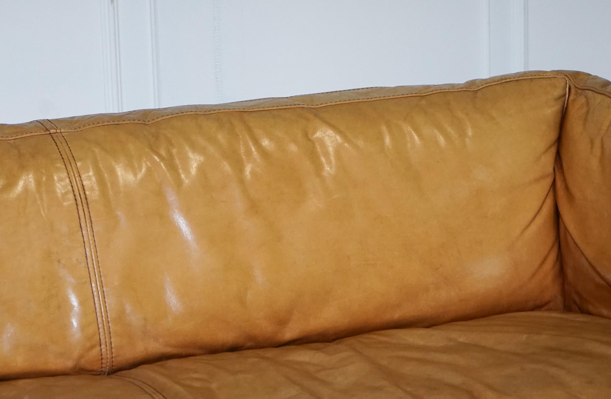 VERY COMFORTABLE CONTEMPORARY HALO GROUCHO BROWn TAN LEATHER TWO TO THREE SOFA 11
