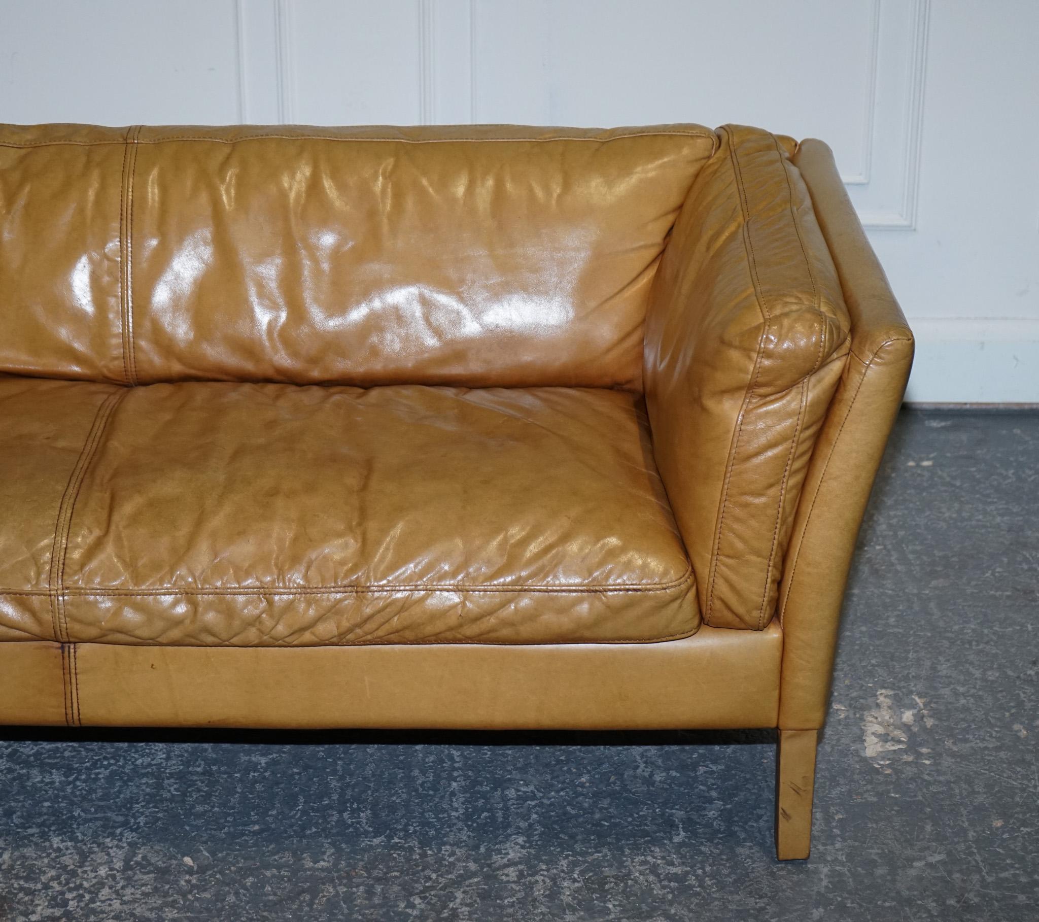 Hand-Crafted VERY COMFORTABLE CONTEMPORARY HALO GROUCHO BROWn TAN LEATHER TWO TO THREE SOFA