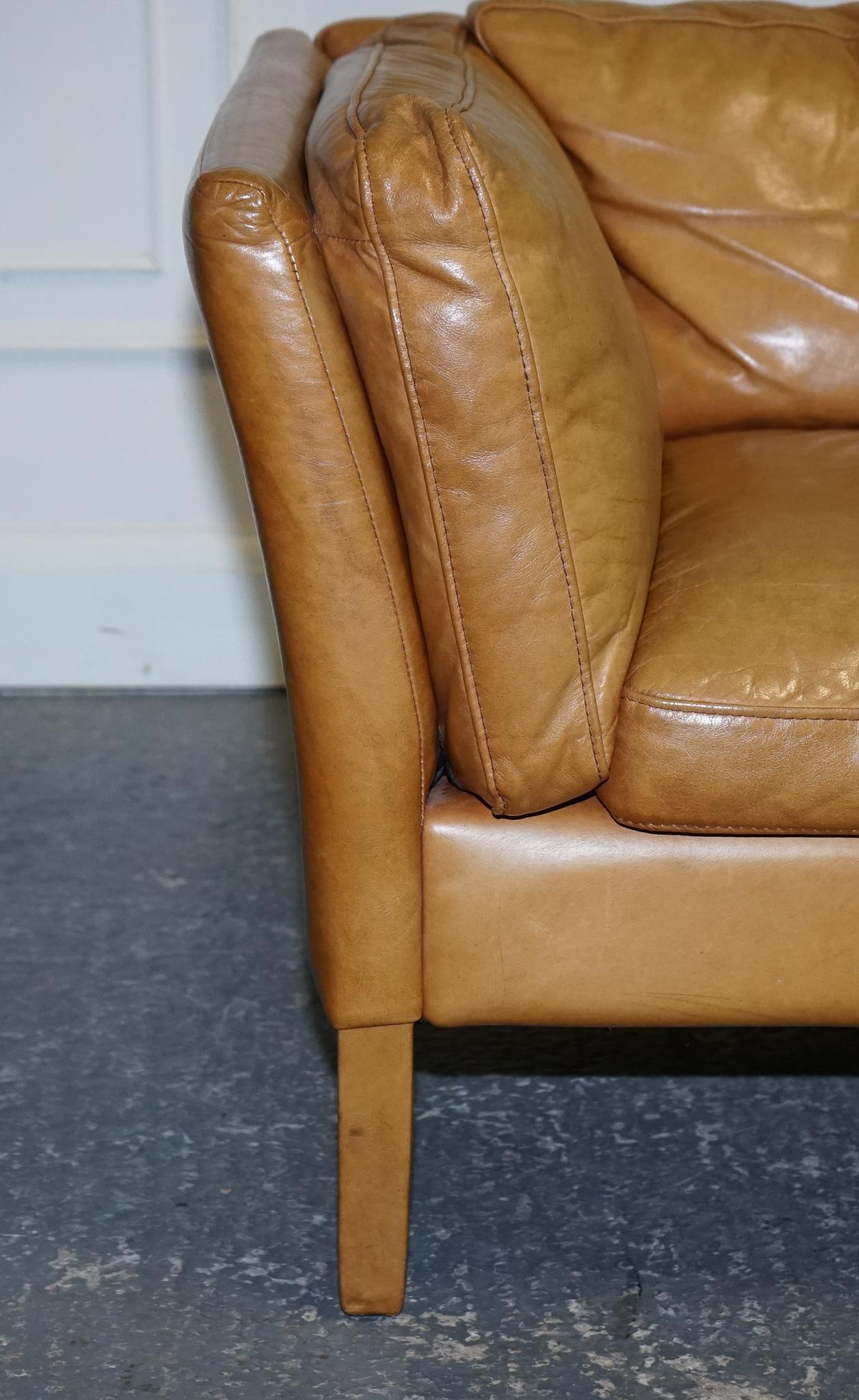 20th Century VERY COMFORTABLE CONTEMPORARY HALO GROUCHO BROWn TAN LEATHER TWO TO THREE SOFA
