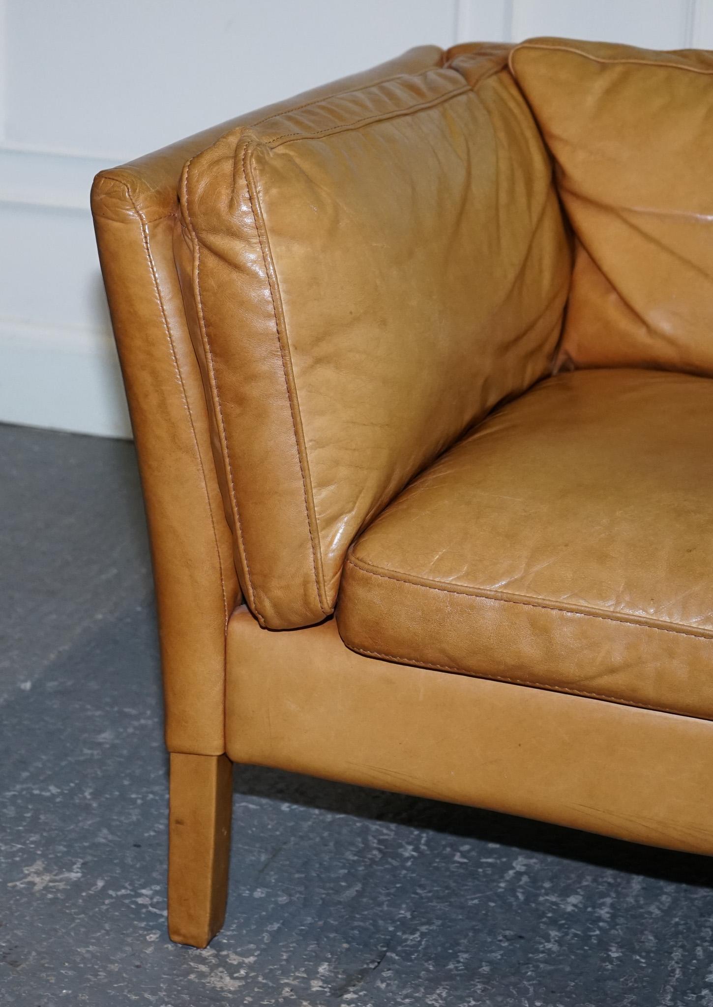 Leather VERY COMFORTABLE CONTEMPORARY HALO GROUCHO BROWn TAN LEATHER TWO TO THREE SOFA