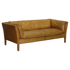 VERY COMFORTABLE CONTEMPORARY HALO GROUCHO BROWn Tan LEATHER TWO TO THREE SOFA
