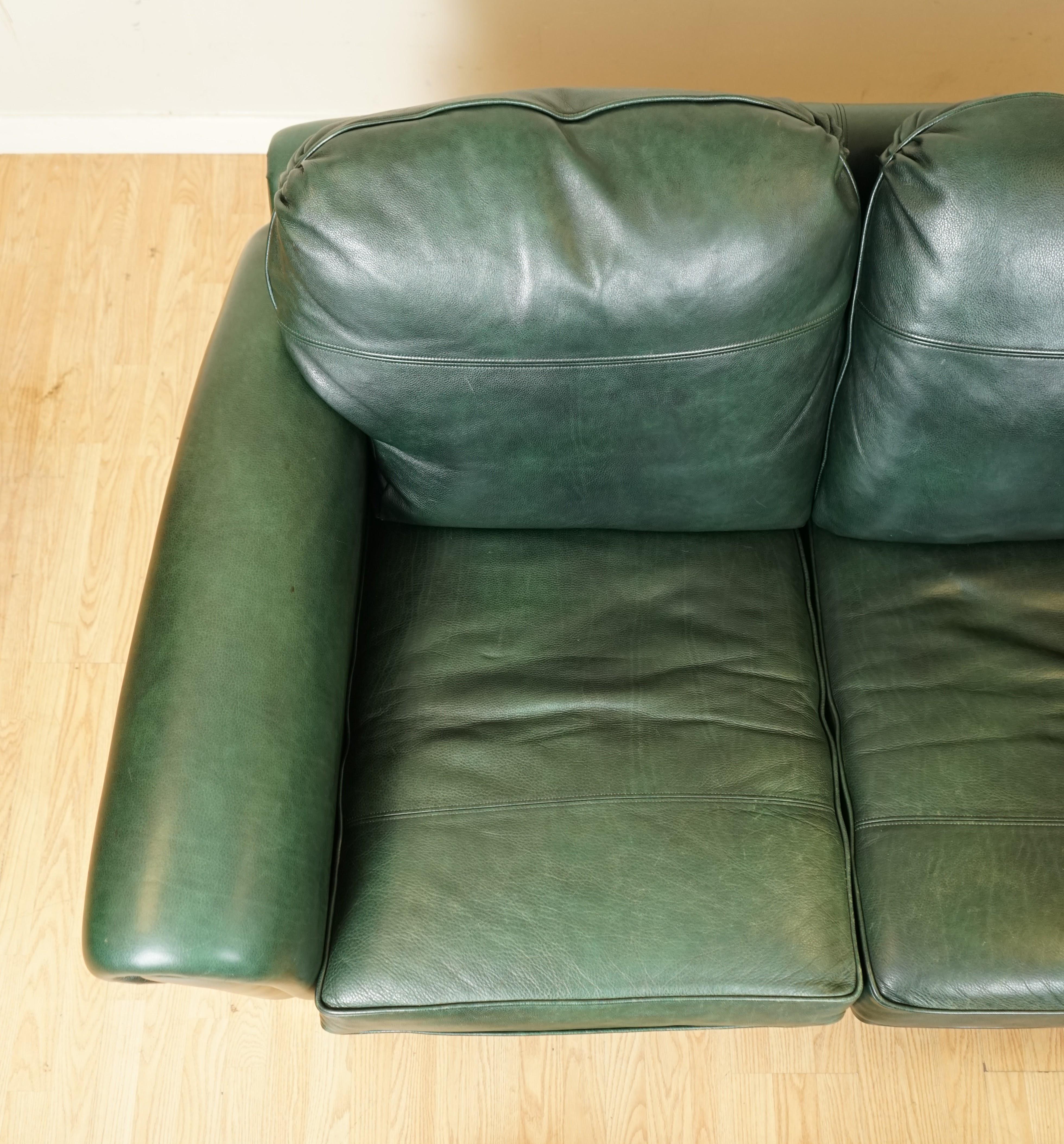 Very Comfortable Duresta Feather Filled Green Leather Sofa with Scatter Cushions 2