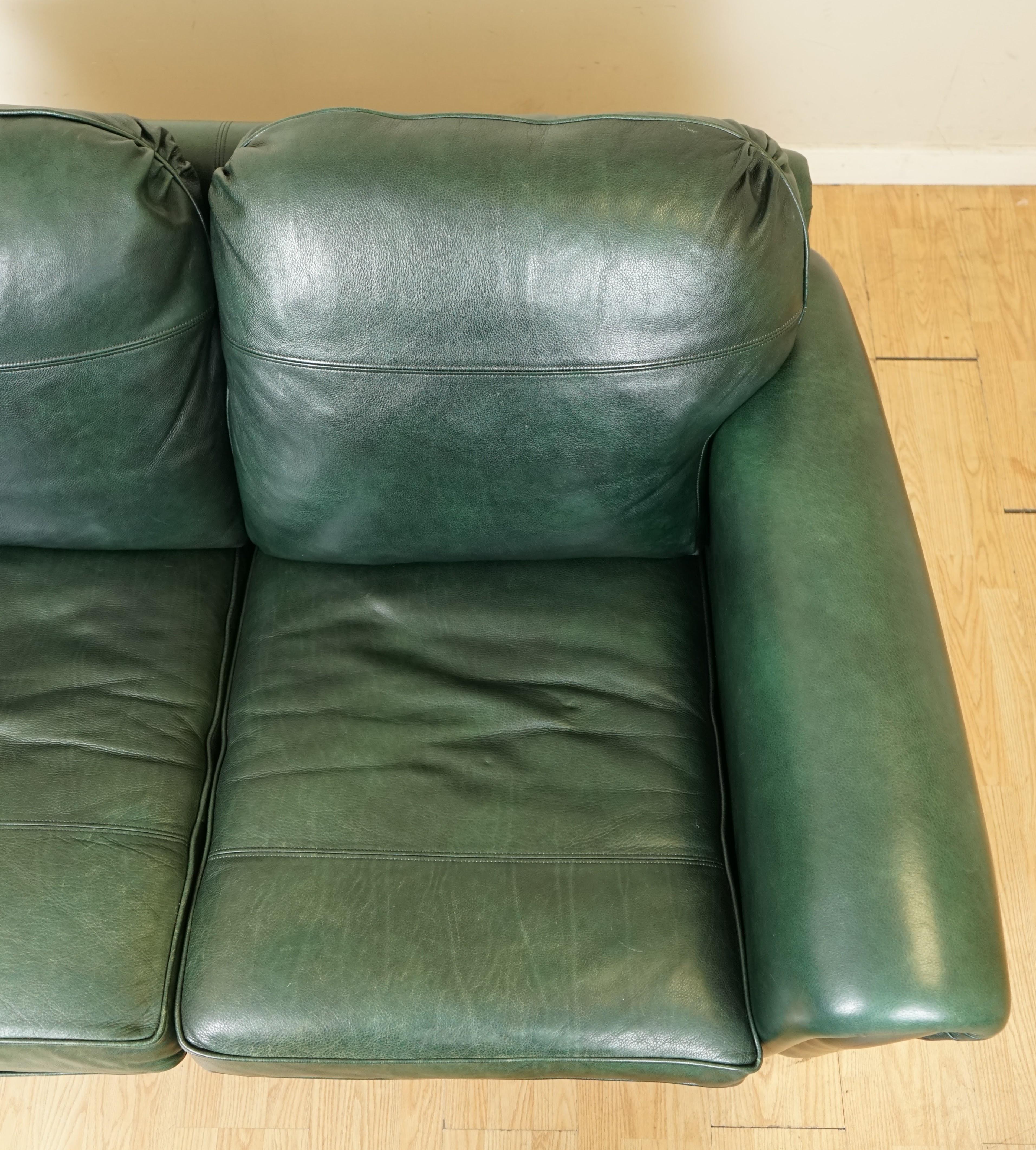 Very Comfortable Duresta Feather Filled Green Leather Sofa with Scatter Cushions 3