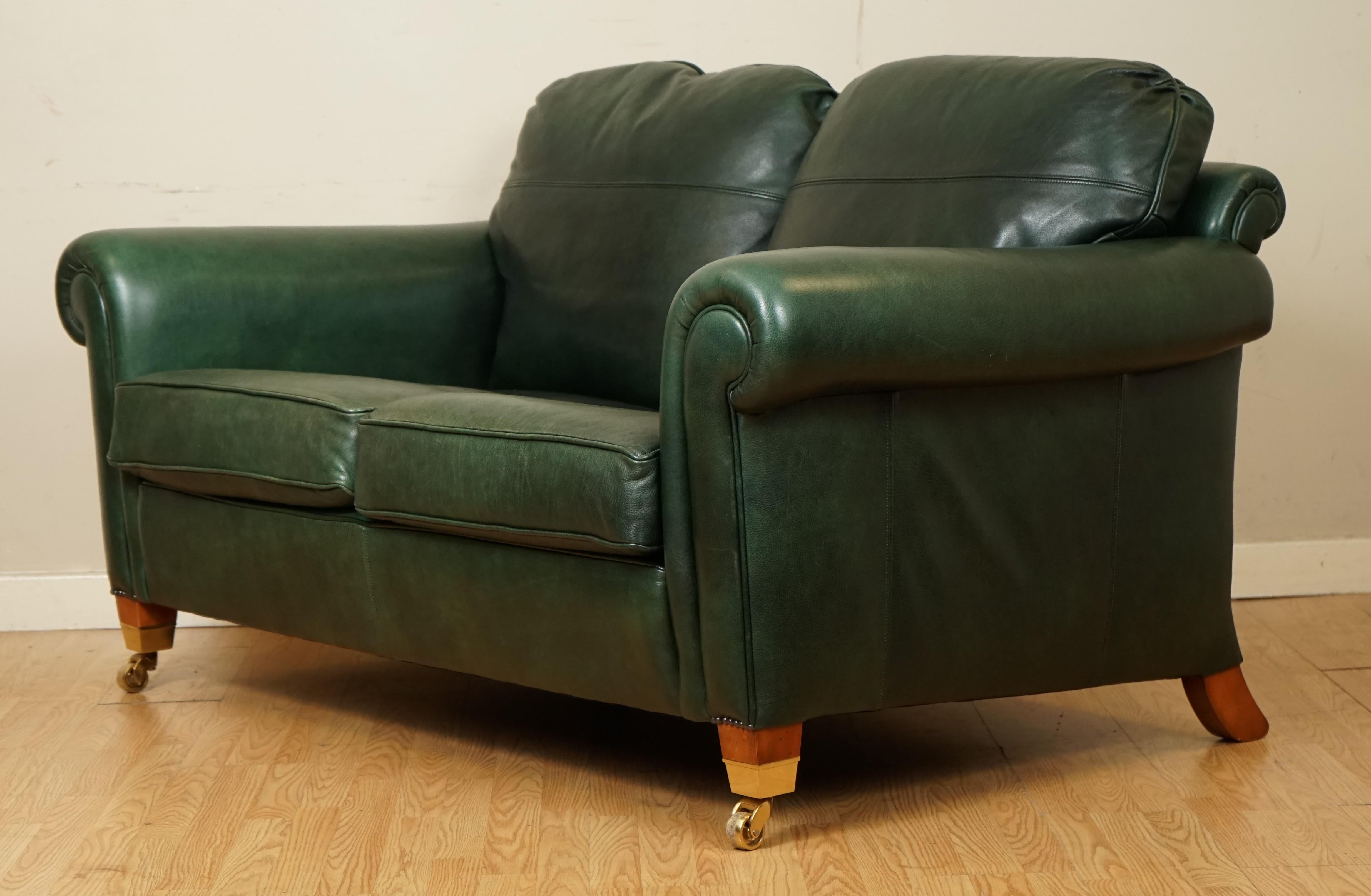 Very Comfortable Duresta Feather Filled Green Leather Sofa with Scatter Cushions 5